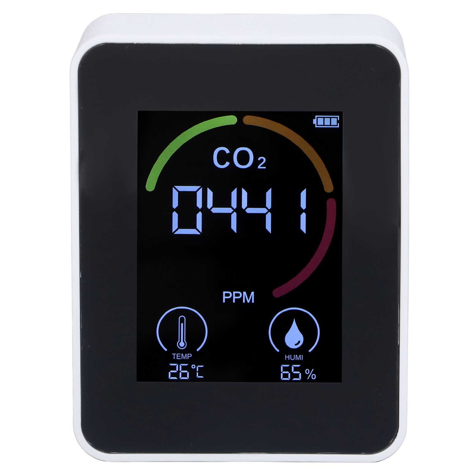 Co2-detektor, Innenraumluftqualitätsmonitor Mit Feuchtigkeits- Und Temperaturmessung, Kohlendioxidsensor, Weißes 3-in-1-modell, Eingebauter Akku, Ce-, Rohs- Und Pse-zertifiziert.
