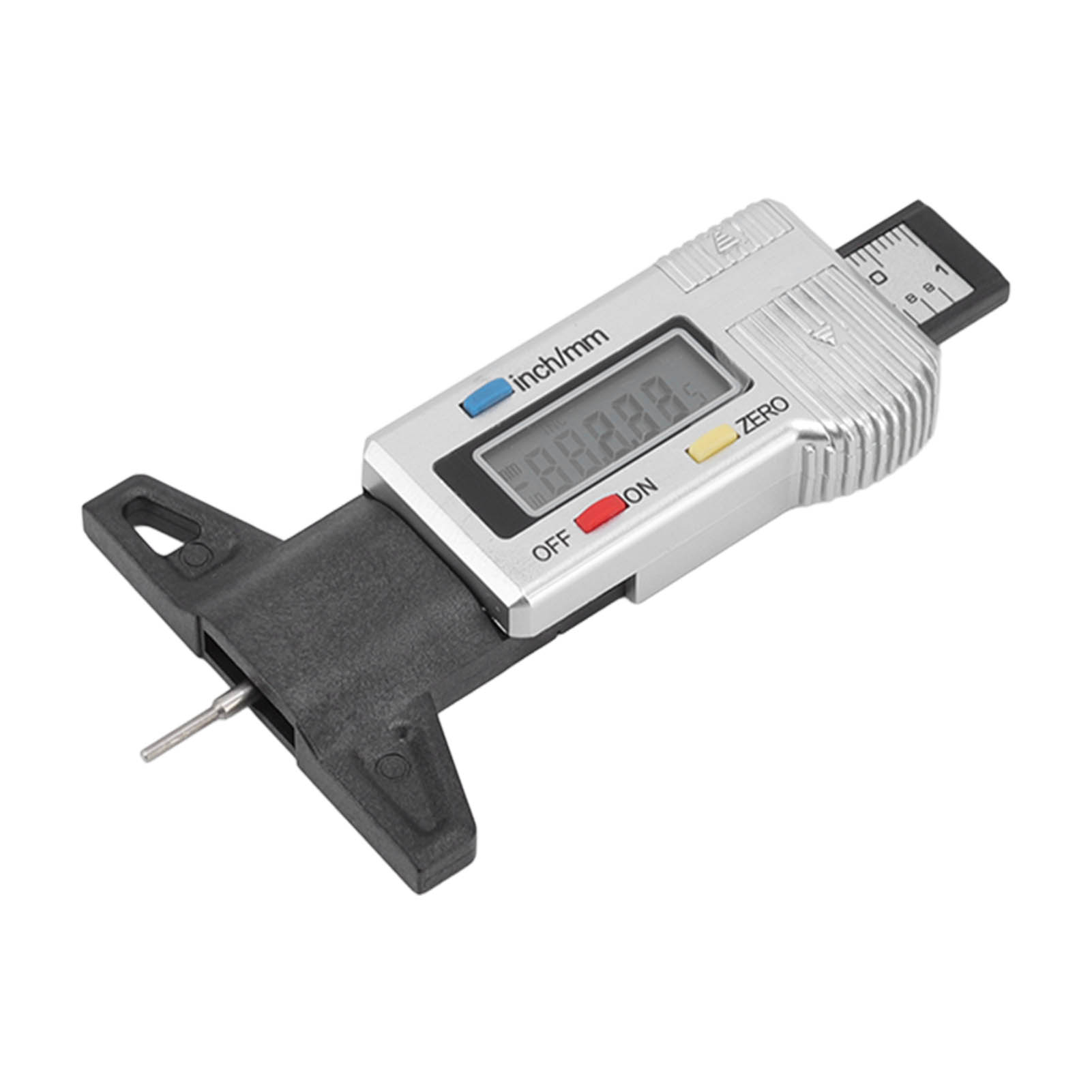 Silberner Digitaler Reifenprofiltiefenmesser 0-25 Mm, Reifenverschleißmessgerät Mit Digitalanzeige, Inklusive Eingebauter Batterie.