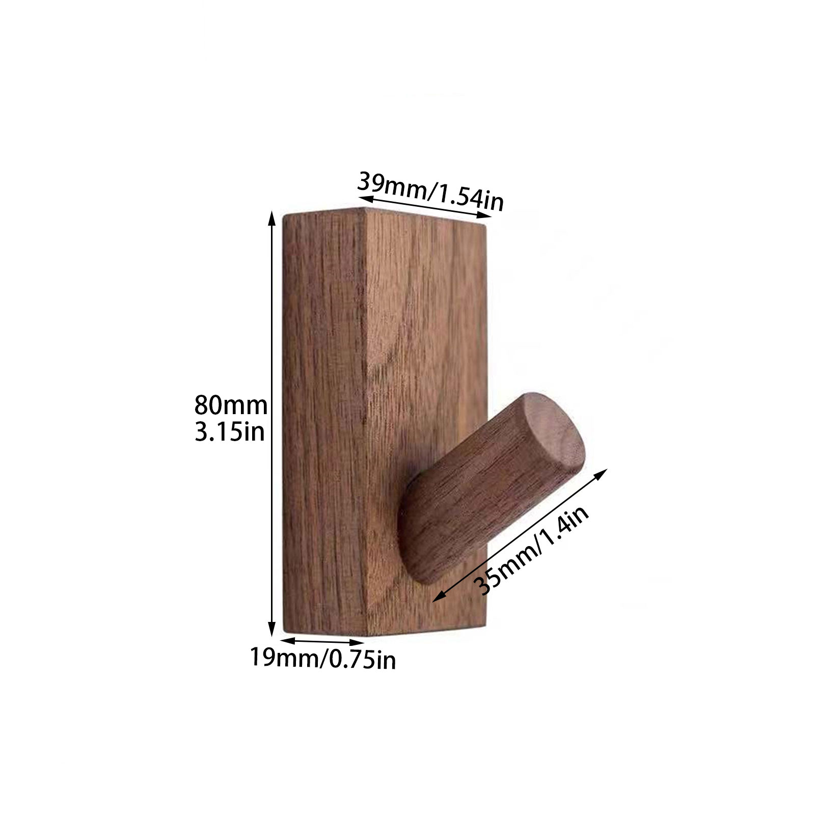 Set Bestehend Aus 1 Wandhaken Aus Massivem Buchenholz, Skandinavisches Design, Kein Bohren Erforderlich, 4x8cm Klebehaken, Schrauben Und Klebstoff Zur Befestigung Enthalten (klebelast 5kg, Bohrlast 25