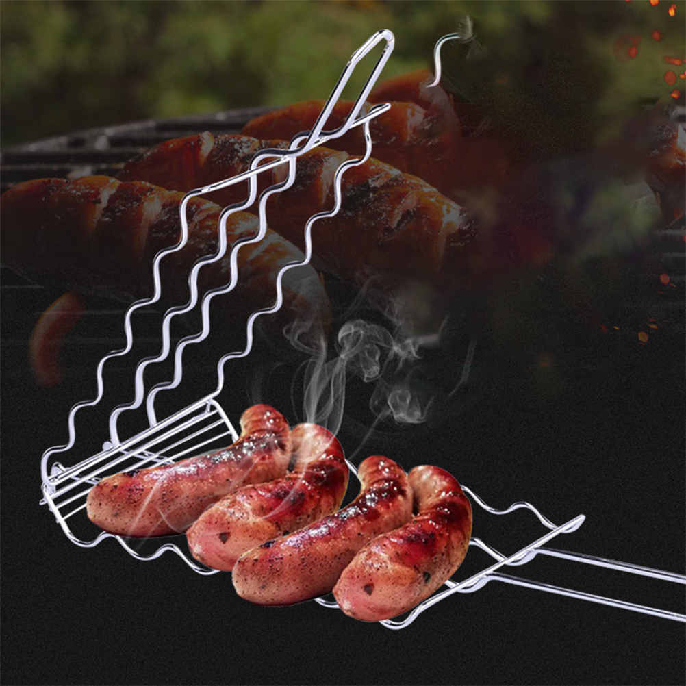 Set Mit 1 Silberner Wurstzange Für Grillen, Kochen Im Freien, Grillzange Aus Metall.
