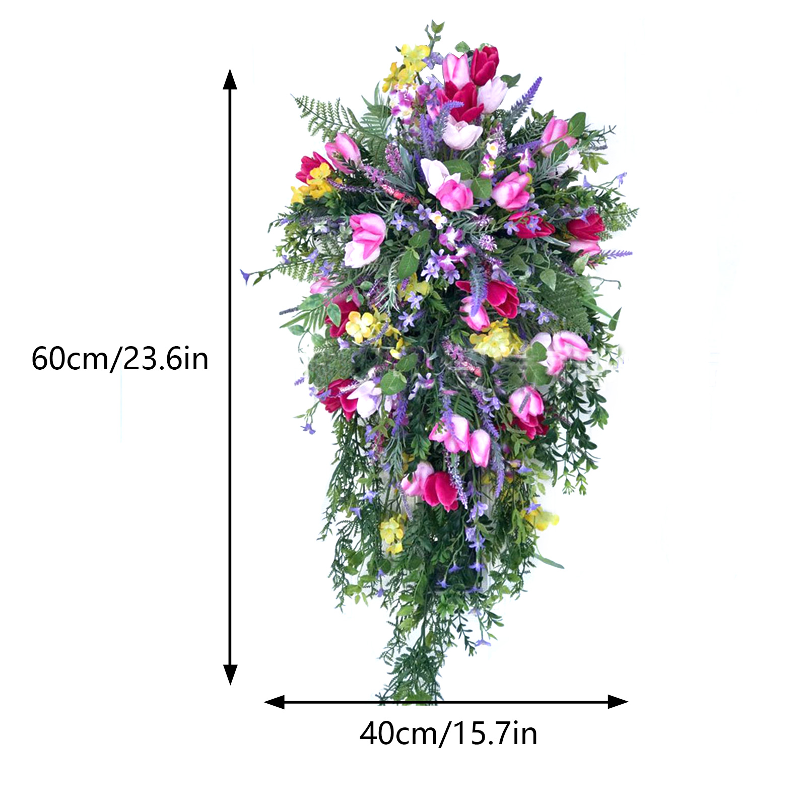 Großer, Violetter Frühlingskranz Aus Tulpen, Flieder, Hyazinthen Und Mehrfarbigen Hortensien, Modell E.