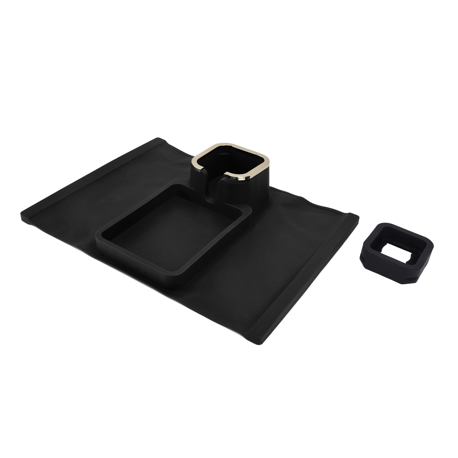 Set Mit 6 Schwarzen Silikonuntersetzern Für Sofa, Passendem Becherhalter, Goldener Verzierung, Polstermöbel-accessoire