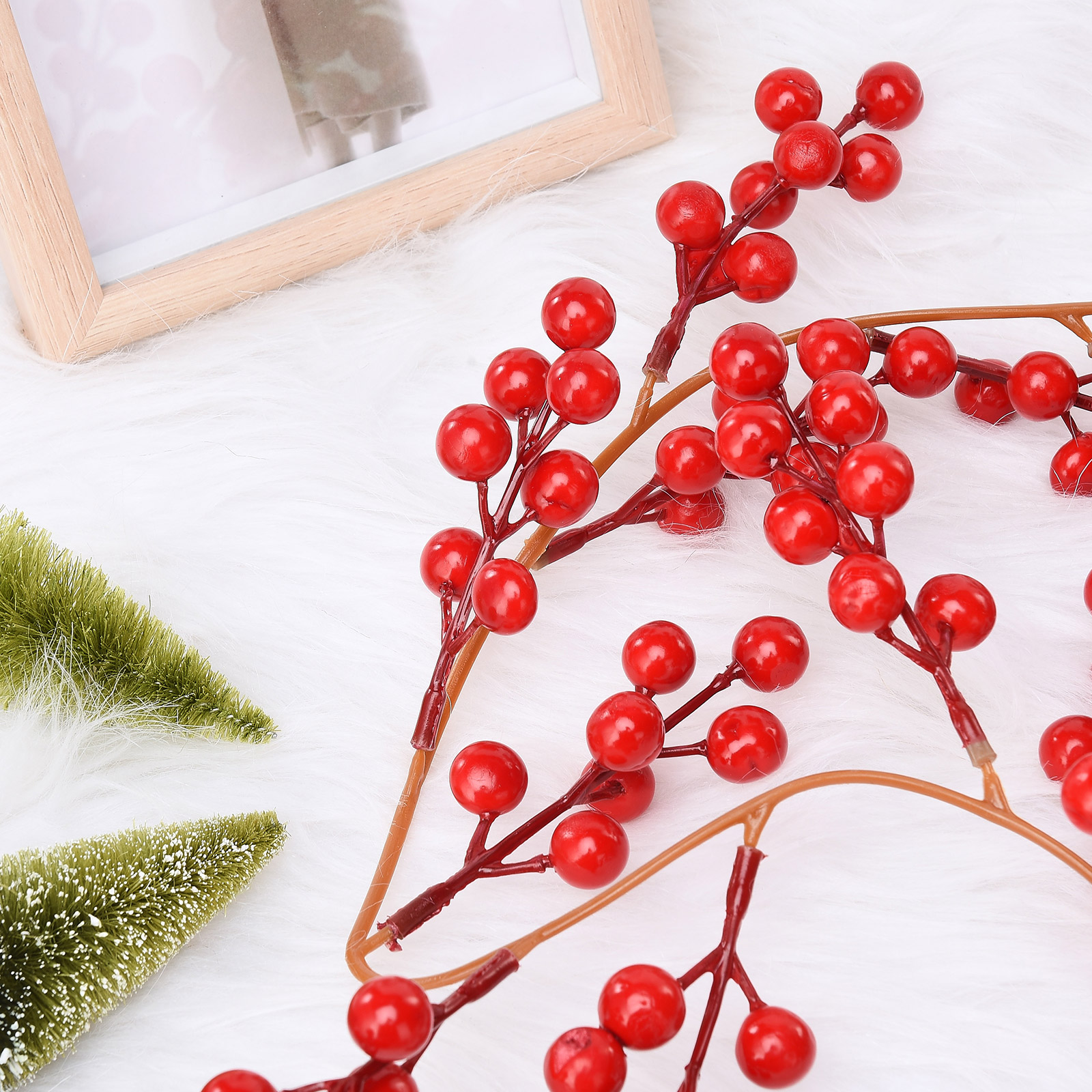 36 Künstliche Stechpalmenzweige Mit Roten Beeren Und Led-lichtern, 7 Köpfe, Schwarz, Weihnachtliche Dekoration