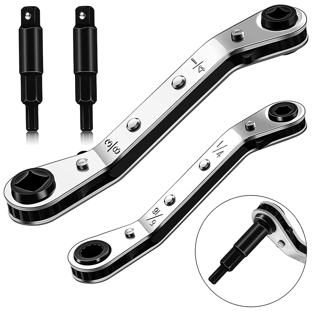 Ct122 Ratschenschlüssel Für Klimaanlagen, Set Bestehend Aus 2 Schlüsseln + 2 Adaptern, Größen 1/4-3/16-5/16-3/8, Ct122+ct-122e.