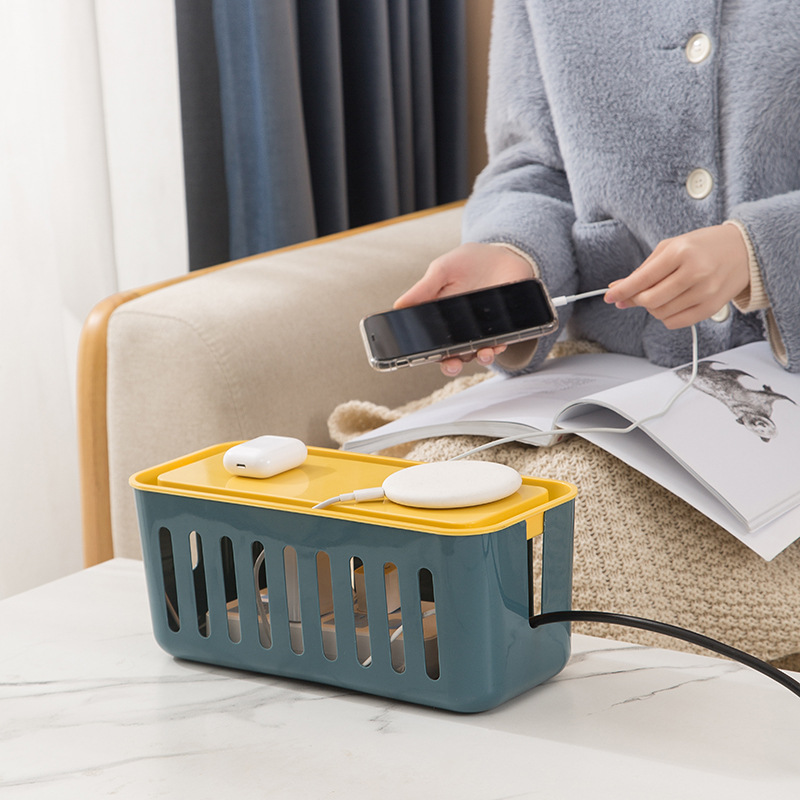 Aufbewahrungsbox Für Steckdosenleiste Mit Steckdose, Kühlkörper, 6 Usb-anschlüssen, Smartphone-halterung, Kabelmanagement, Blau Und Gelb
