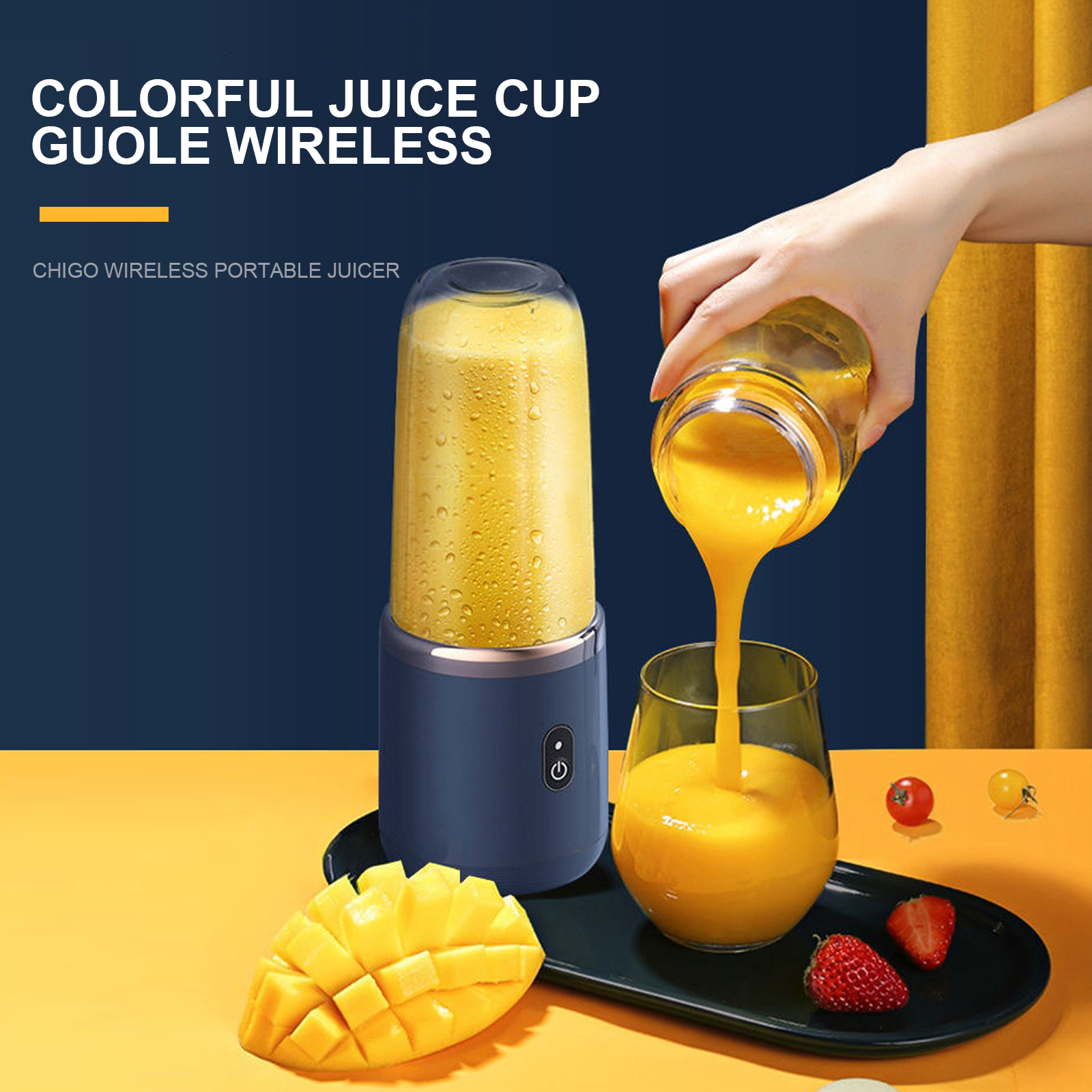Wiederaufladbarer, Tragbarer 400-ml-standmixer, Multifunktionaler Saftbecher, Blau, 6 Doppelseitige Klingen, Geschenkverpackung (englisch)