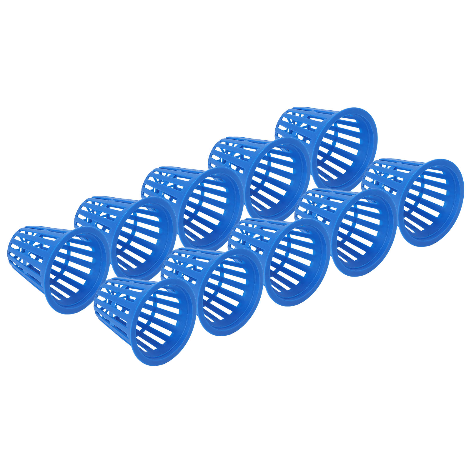 Set Mit 10 Blauen Kunststoff-hydroponik-anzuchtkörben, -röhren Oder -kasten, -erdnetzen