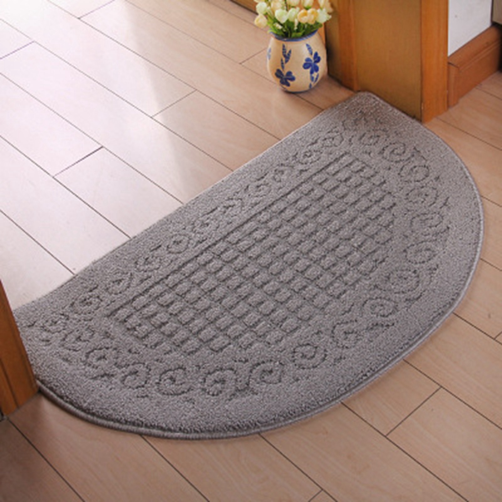 Rutschfeste, Halbrunde Eingangsmatte, Grau, 48 X 78 Cm, Fußmatte Für Zuhause, Badezimmer, Eingangsbereich, Direkt Vom Hersteller