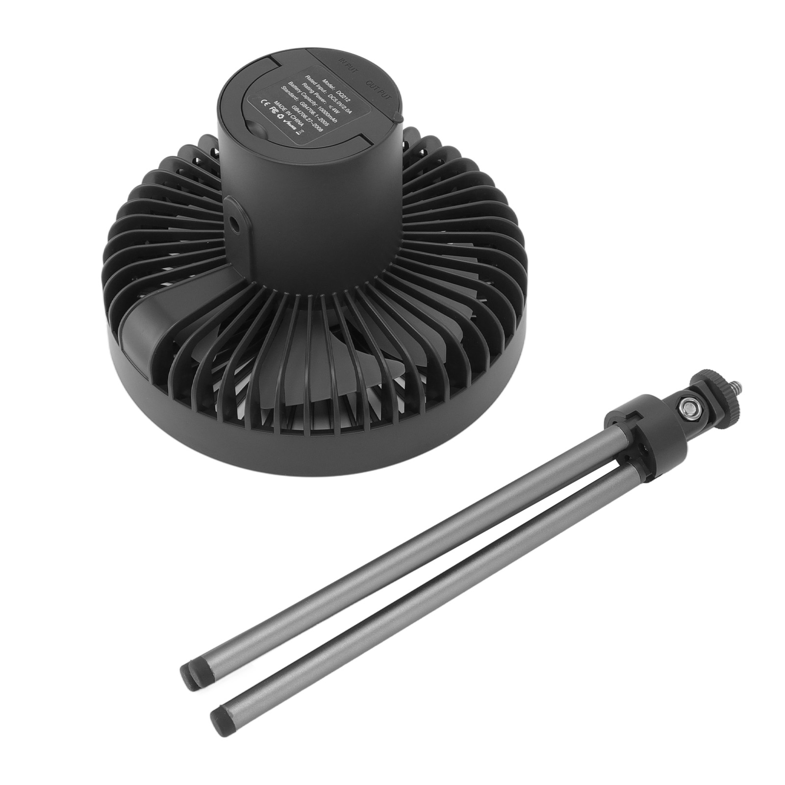 Dreibeinventilator Mit Led-licht, 10000 Mah, Tischventilator Mit Ständer, Campingventilator Mit Timer, Grau