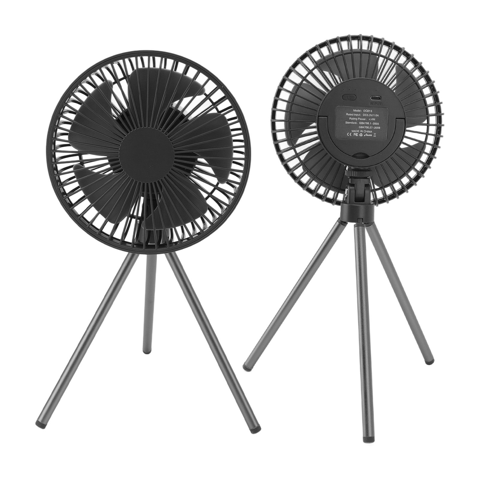 Stativventilator Ohne Licht, 4000 Mah Akkukapazität, Tischventilator, Campingventilator Mit Timer, Inklusive Eingebautem Akku, Grau