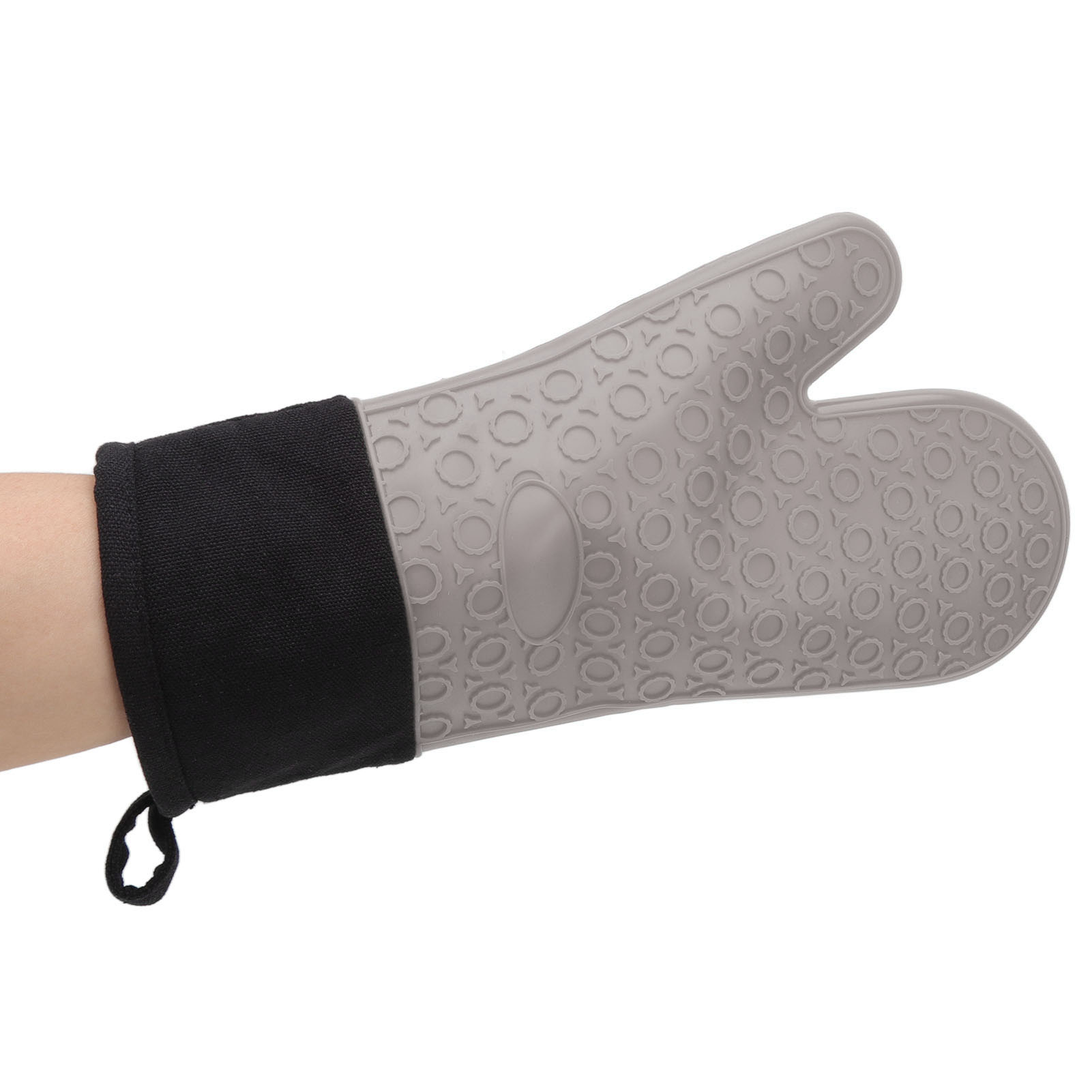 Hitzebeständige Küchenhandschuhe, Rutschfeste Silikon-ofenhandschuhe, Hochtemperaturbeständig, Zweifingerform, Lang, Grau