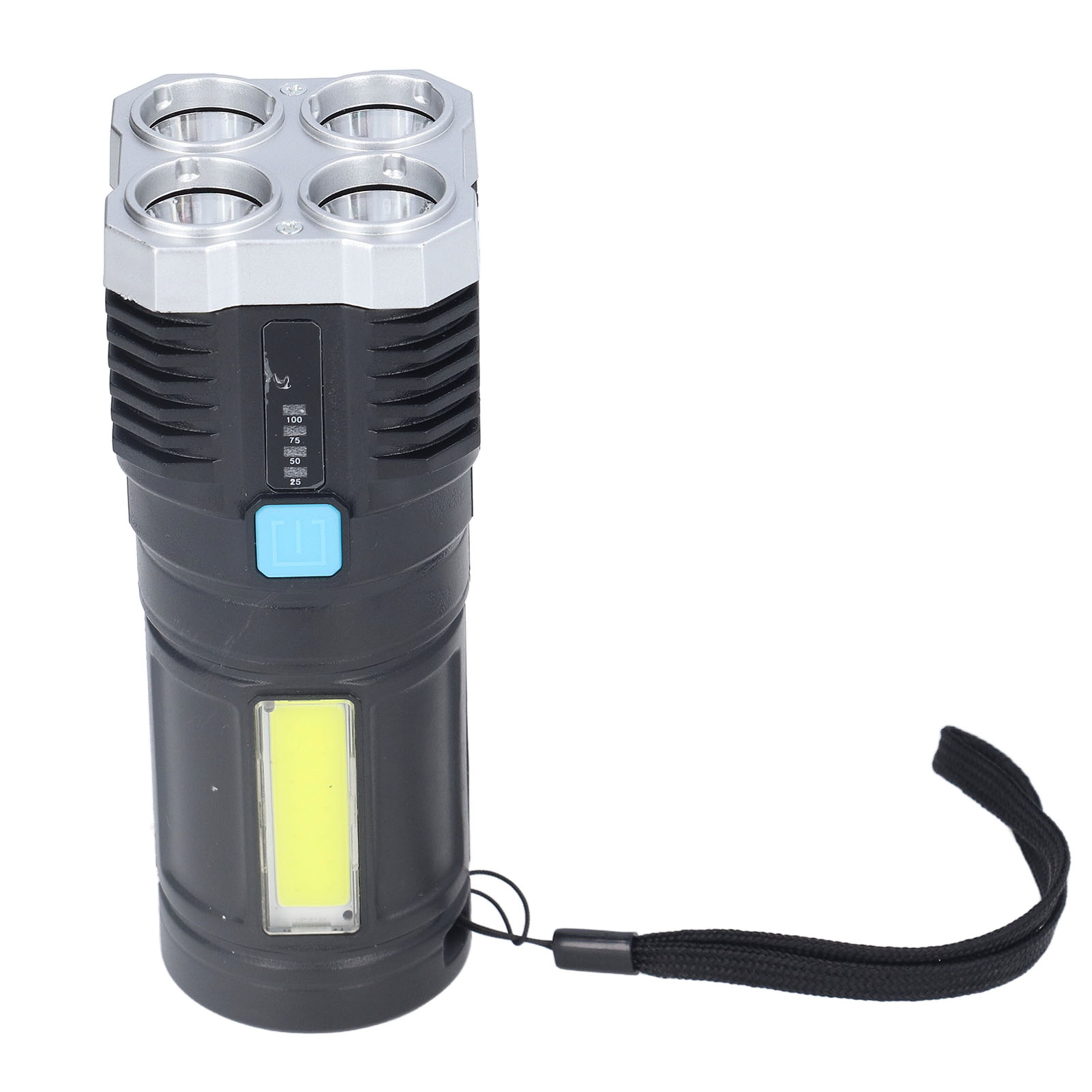 Leistungsstarke, Multifunktionale Led-taschenlampe, Usb-aufladbar, Cob-led, Tragbare Heimtaschenlampe Mit Eingebautem Akku, Vier Kunststoffköpfe