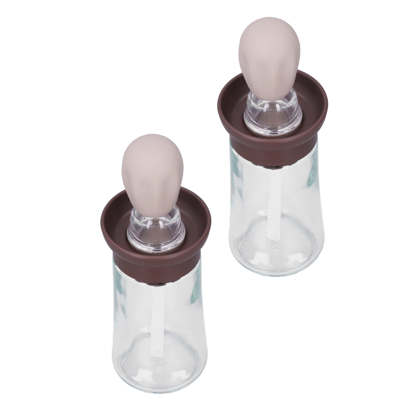 Set Aus 2 Silikon-ölflaschen, Küchenbürste Für Grill, Crêpes Und Gebäck, Ölspender In Brauner Kaktusfarbe