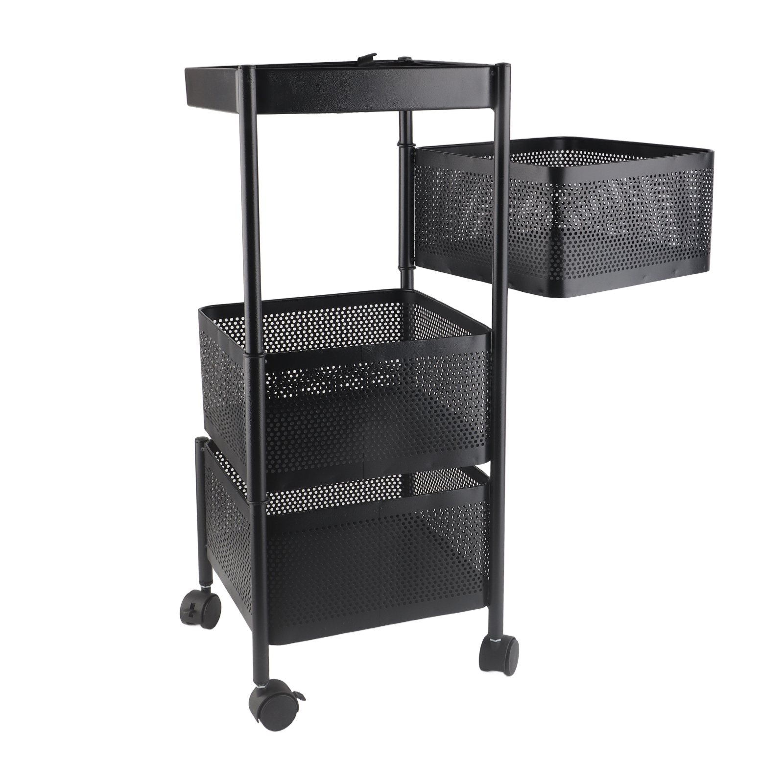Drehbarer Aufbewahrungsturm Für Obst Und Gemüse, Schwarzes Rollregal, 3 Quadratische Ebenen, Für Küche, Wohnzimmer, Schlafzimmer.