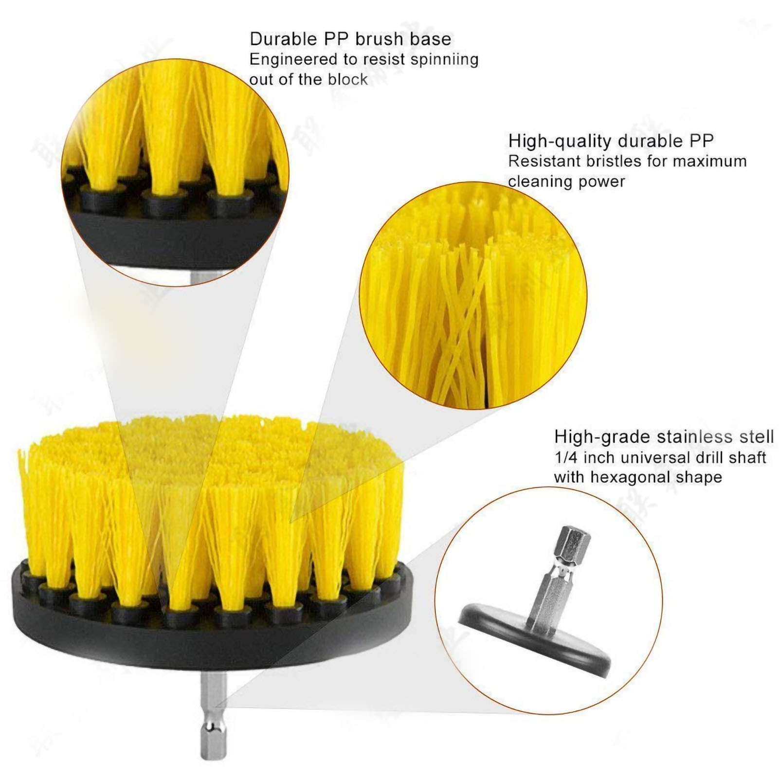 Gelbes 3-teiliges Set Mit 2/3,5/4-zoll-bohrern, Küchen- Und Badreinigungsset, Elektrisches Bürstenset