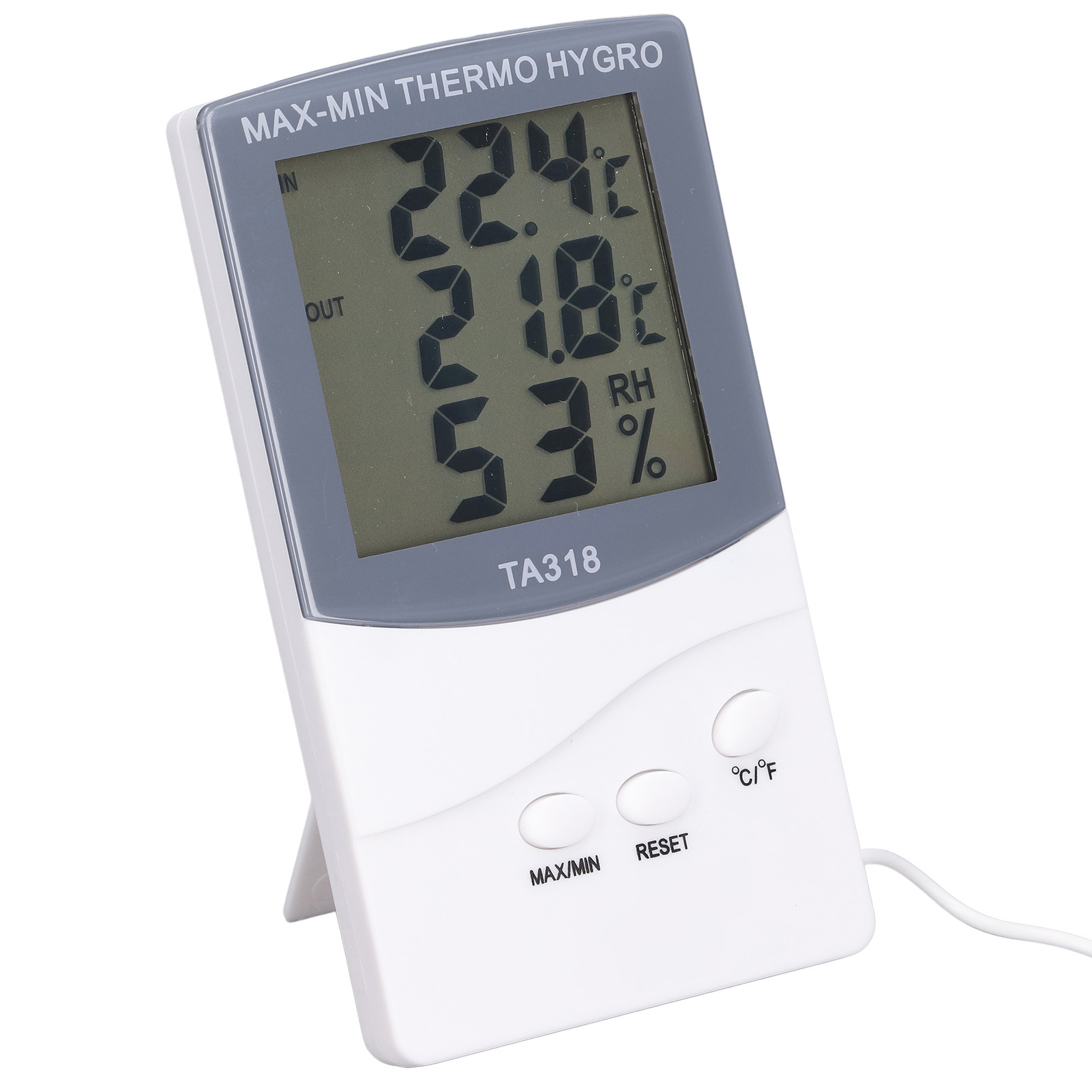 Ta318 Innen-/außenthermometer, Elektronisches Hygrometer Für Zuhause, Großes Display Mit Sonde (batterie Nicht Im Lieferumfang Enthalten)