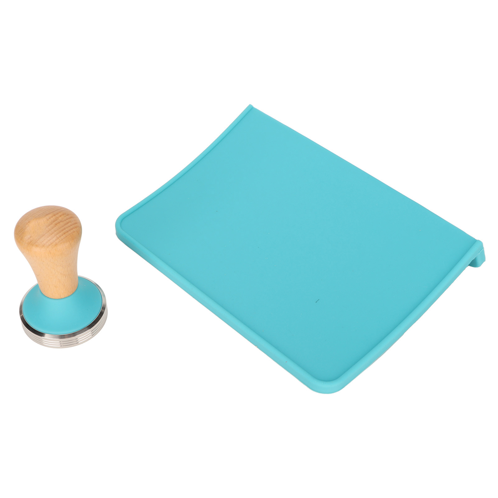 Blaues Set, Xl-kaffeetampfkissen + 58-mm-antirutschtamper, Rostfreie Silikonmatte, 2-teiliges Set
