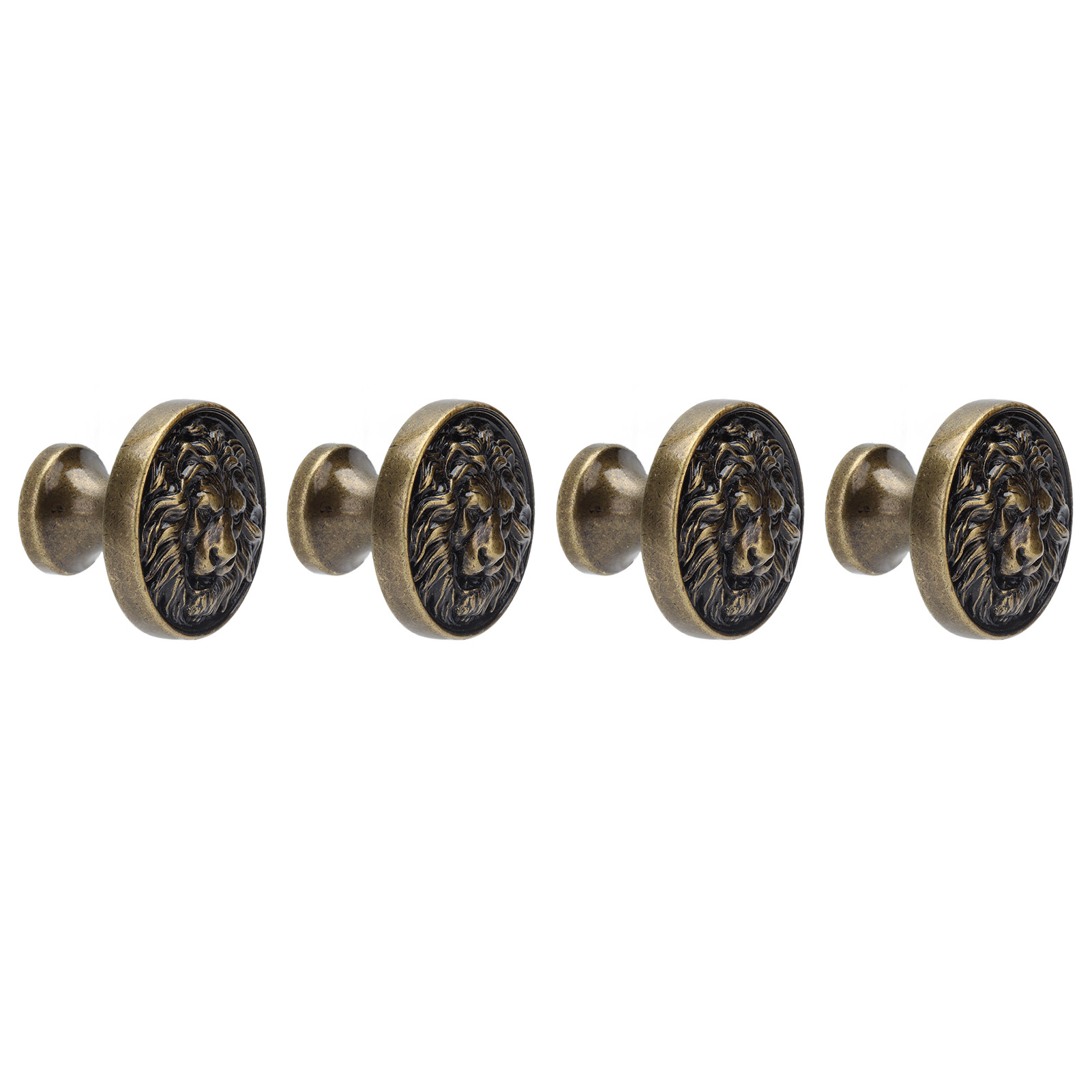 Set Aus 4 Mehrfarbigen Löwenkopf-schubladengriffen Aus Zinklegierung, Moderner Vintage-stil, Massiver Griff Für Schranktüren, Runder Einlochknopf, Antikbronze-finish.