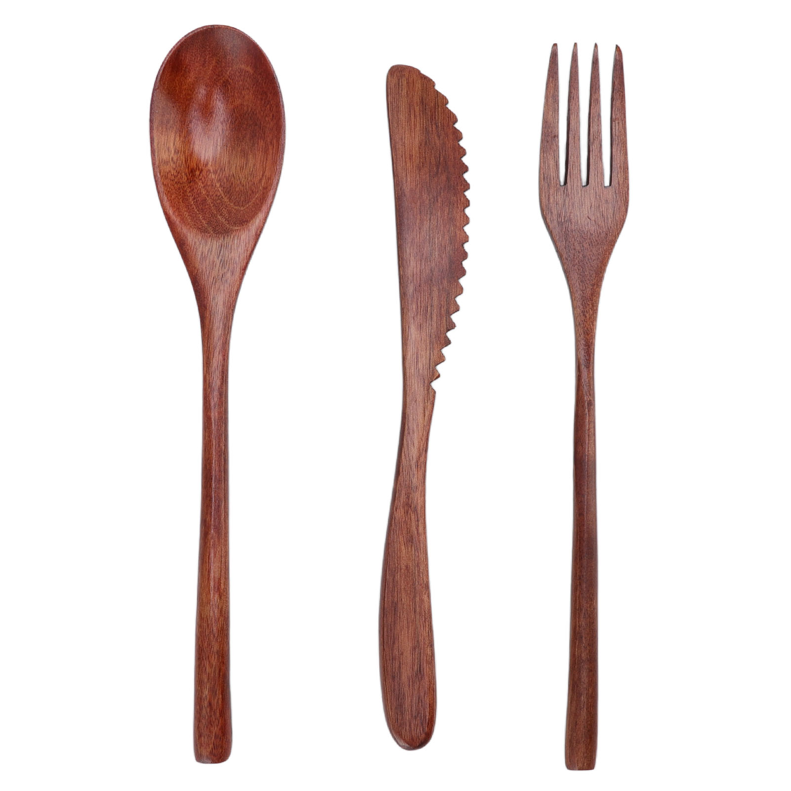 Set Aus 3 Holzlöffeln, -gabeln Und -messern, Hölzernes Essbesteck, Hölzernes Küchenbesteck-set