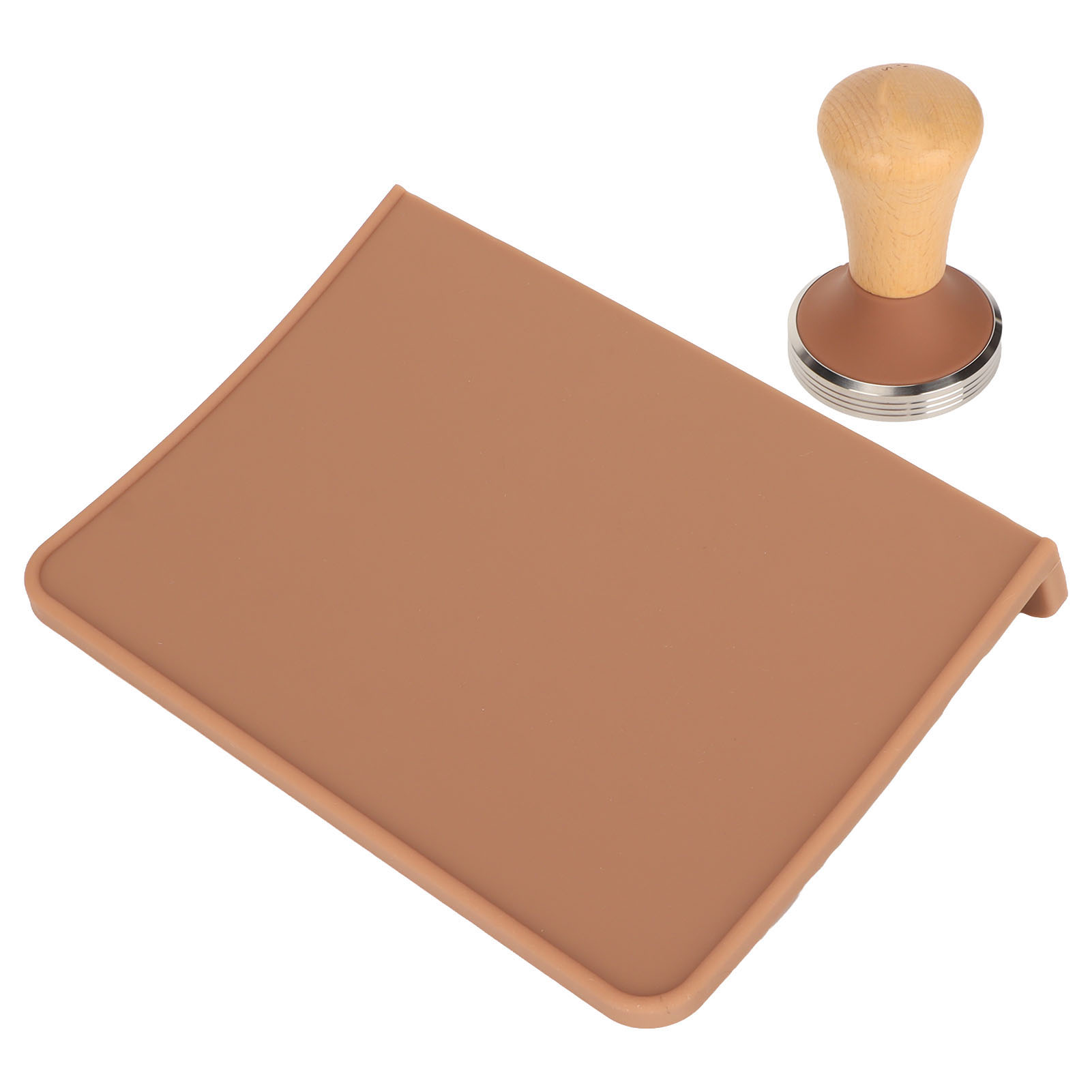 2er-set: Extra Große Kaffeetampfmatte & Brauner Tamper (51 Mm), Rutschfestes Silikon, Staubschutz