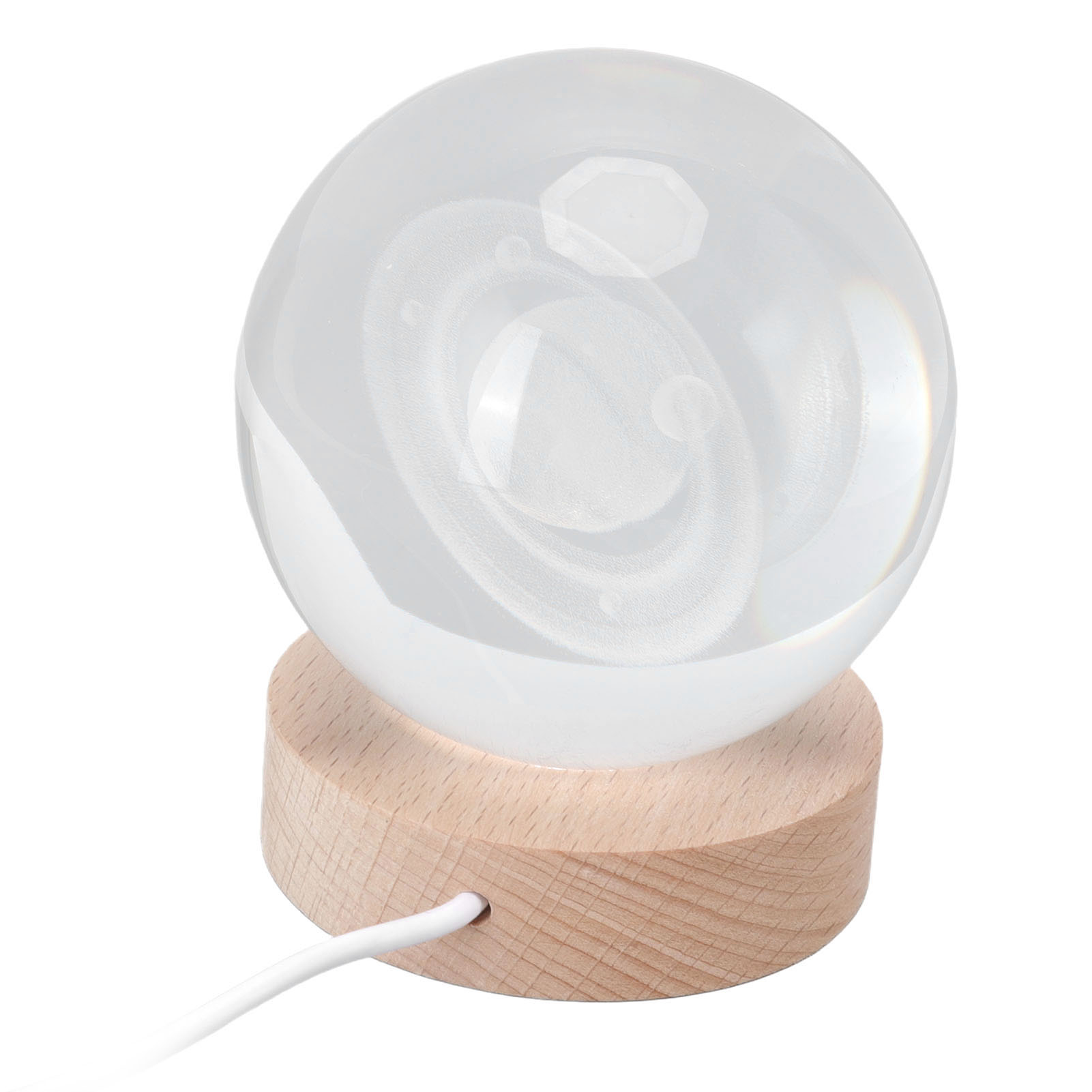 Saturn 3d-kristallkugel Mit Gravierter Innenseite, Nachtlicht Aus Holz, Tischdekoration (modell: Saturn), 8 Cm Kugeldurchmesser + 7 Cm Sockel, Warmes Licht