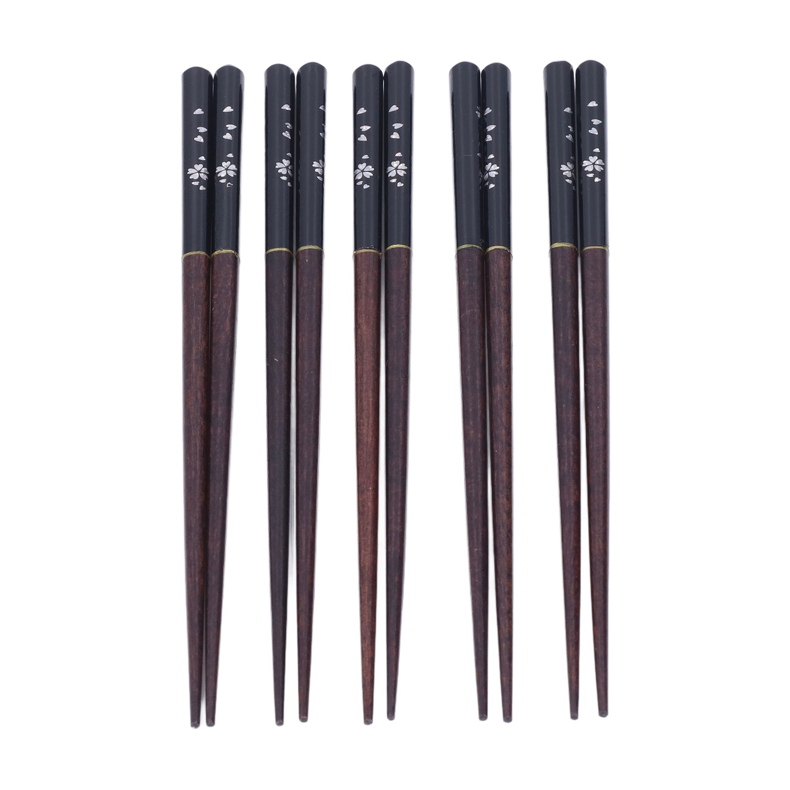 Set Mit 5 Paar Essstäbchen Aus Holz Mit Japanischem Blumenmuster, Modell D Schwarz Mit Sakura-print