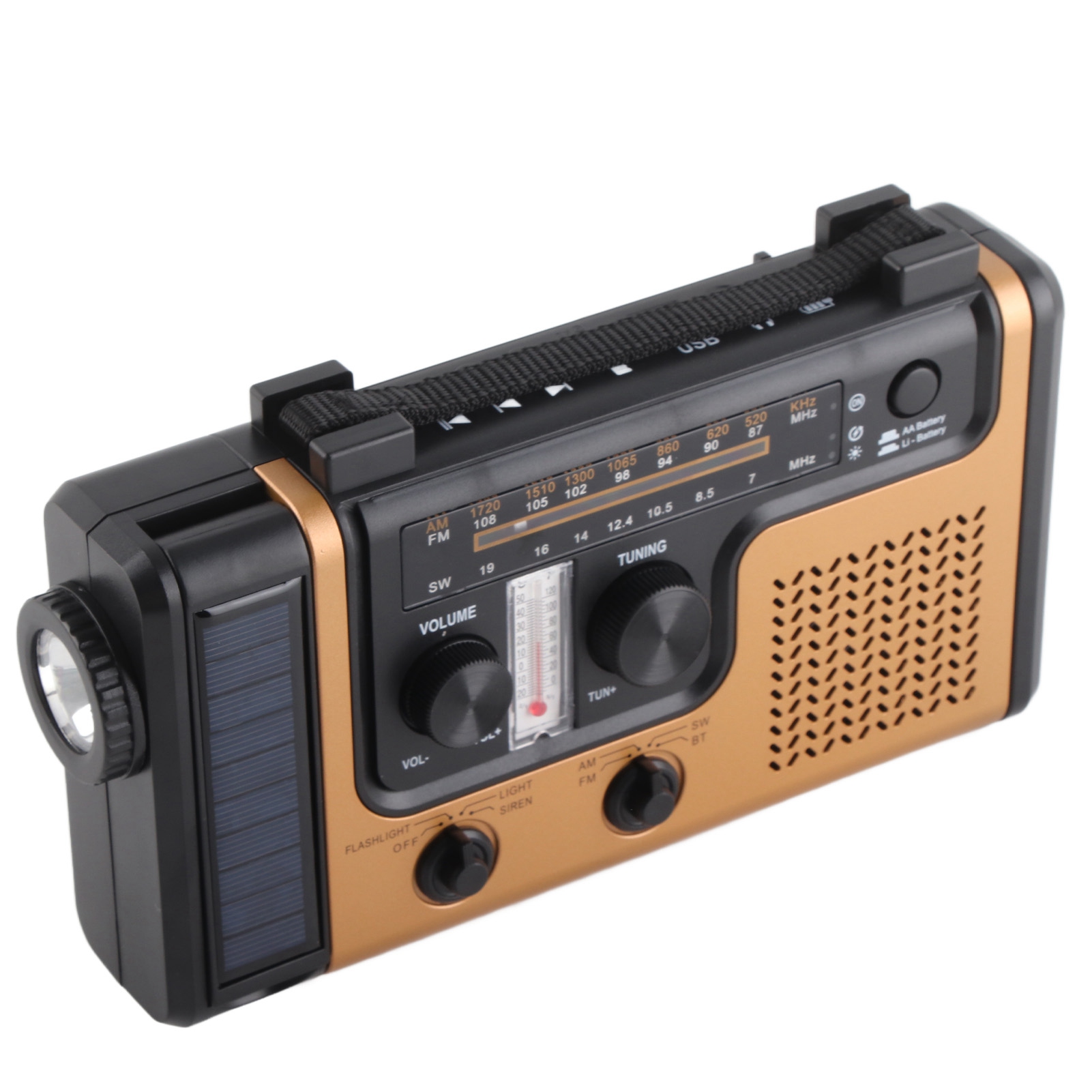 Multiband-am/fm/sw-led-handkurbelradio Mit Solarbetrieb, Mp3-player Mit Tf-kartensteckplatz Und Bluetooth, Temperaturanzeige, Wasserdichtes Tragbares Notfallradio Für Den Außeneinsatz (mit Internem Ak