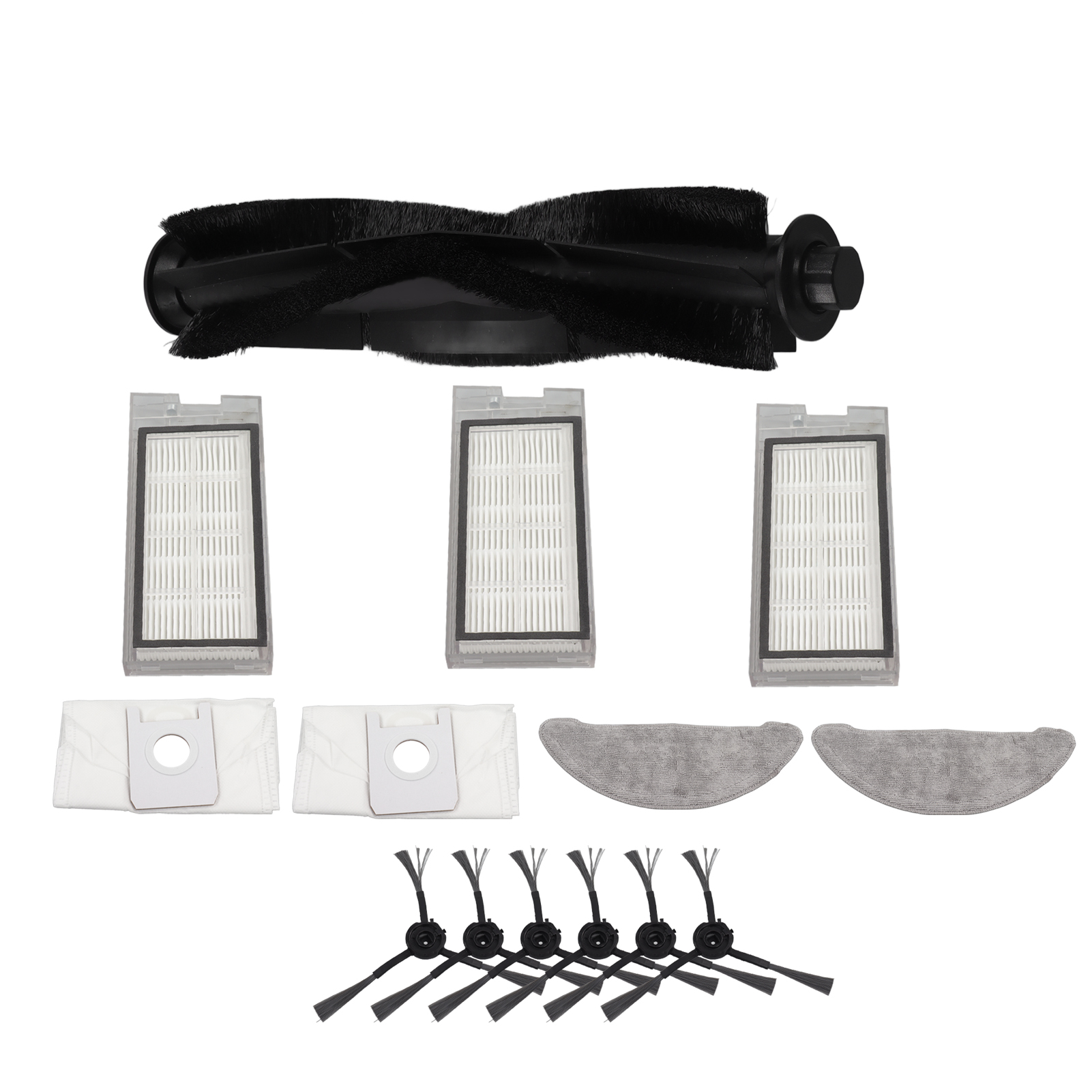 Zubehörset Für Roidmi Eve Plus: 1 Hauptbürste, 3 Filter, 2 Staubbeutel, 2 Reinigungstücher, 3 Paar Seitenbürsten