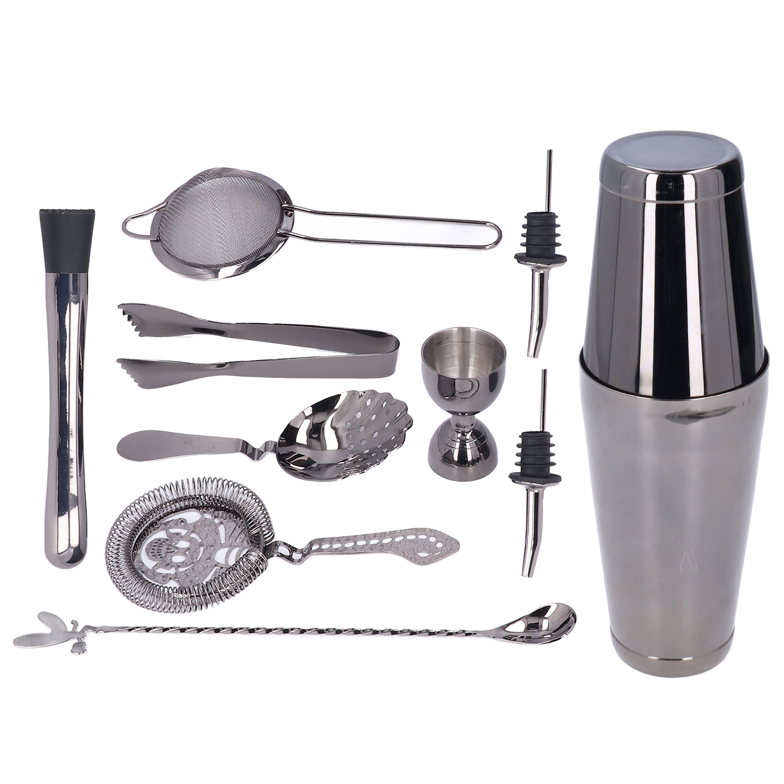 Boston 11-teiliges Cocktailshaker-set, Barset Mit Indischem Glas Und Barsieb, Matt Schwarz