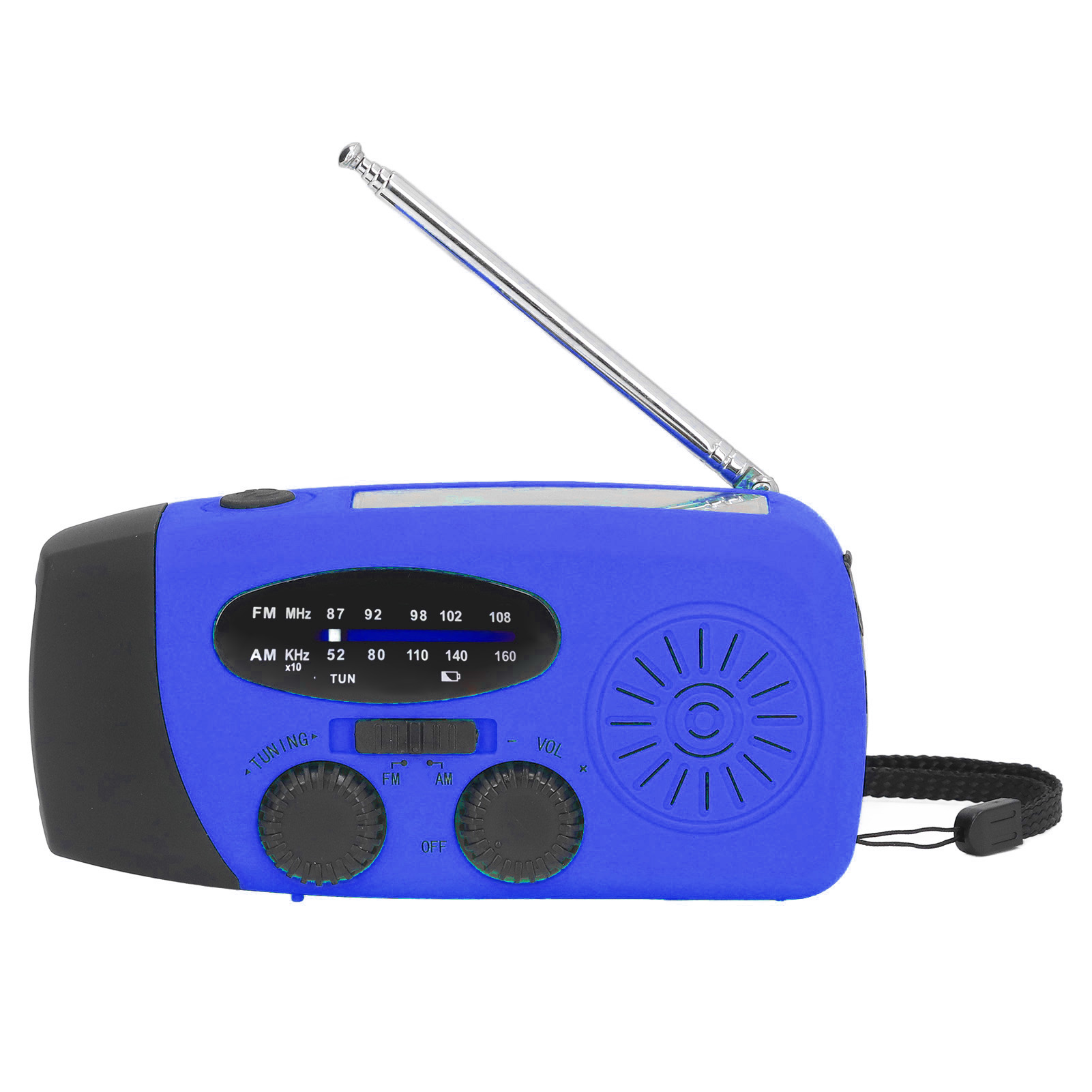 Handkurbelradio Mit Solarpanel, Ce+fcc+rohs+msds-zertifizierte Multifunktions-notlampe, Eingebauter Akku, Europäisches Blaues Modell.