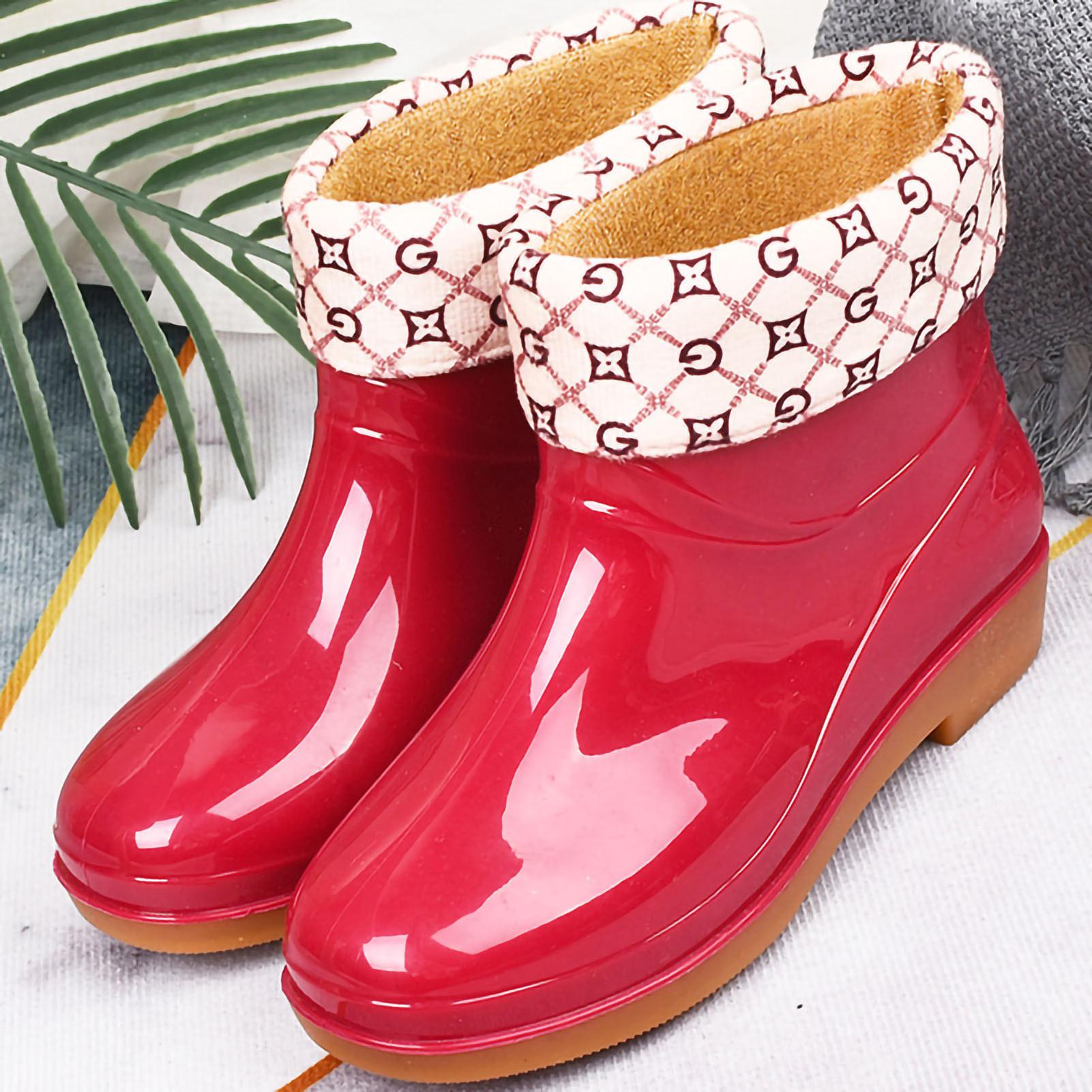 Damen-regenstiefel, Niedrig Geschnitten, Rutschfest, Modische Küchen-regenschuhe, Kurze Gummisohle, Strapazierfähiges Rotes Futter, Warmes Futter, Größe 40