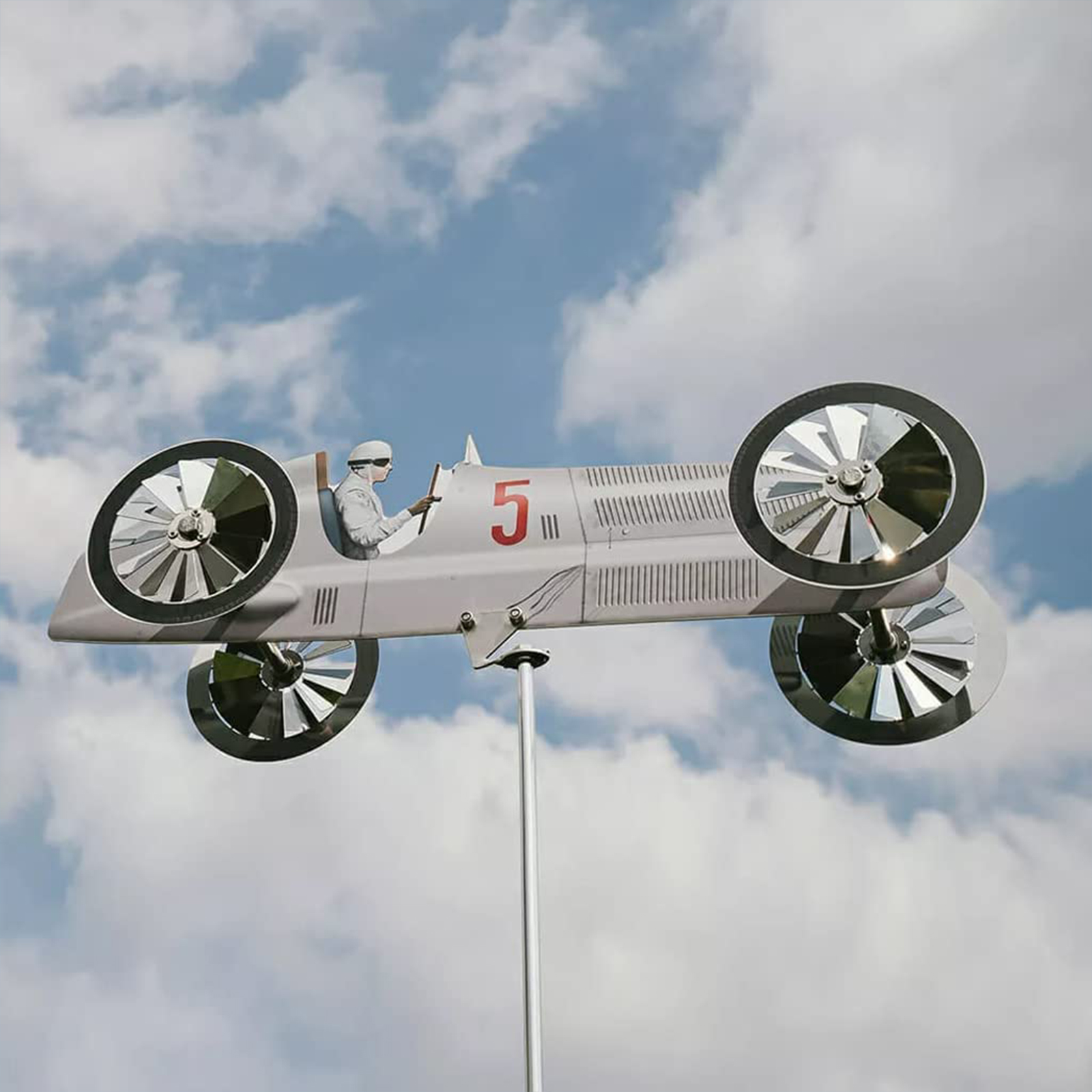 Gartenwindmühle „garden Racer“ – Windfeste Gartendekoration Mit Erdspieß, Weiße Rasenwindmühle