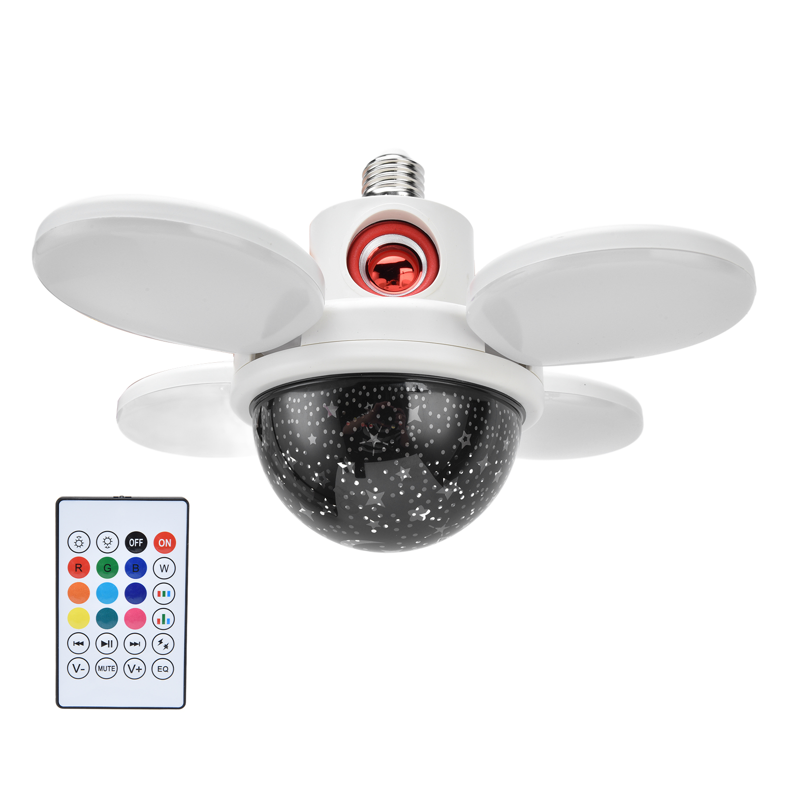 48-w-rgb-led-lautsprecherlampe Mit Bluetooth, Mehrfarbige Musik-deckenleuchte Mit Lautsprecher, E27-fassung (85–265 V), Inklusive Fernbedienung, 3-farbige Sternen- Und Kleeblatt-ambientebeleuchtung