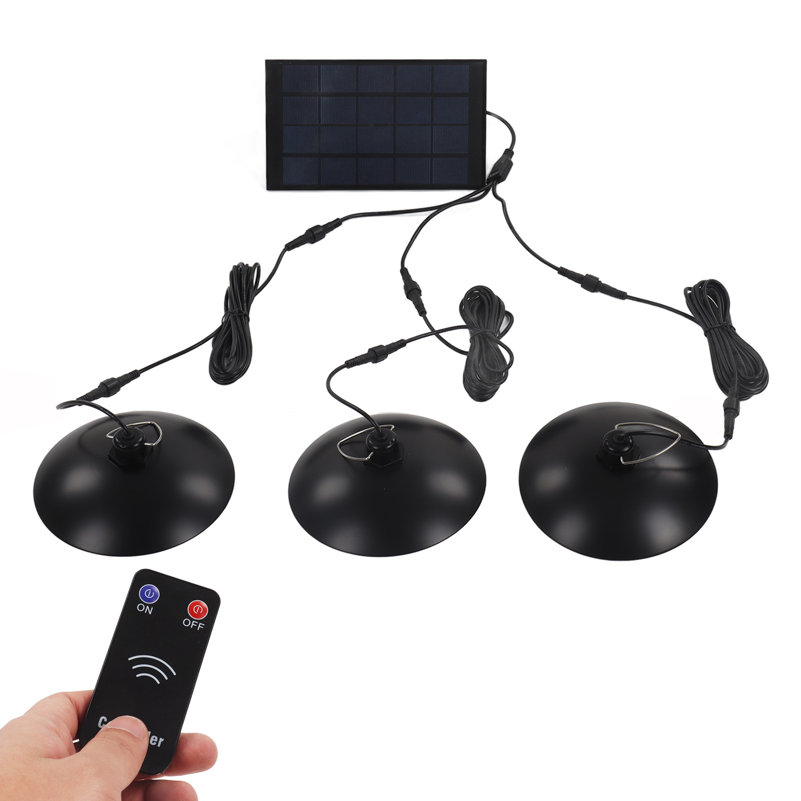 Led-solar-hängeleuchte (ce/rohs/fcc-zertifiziert) Mit 3 Leuchtenköpfen, Wasserdichte Gartenleuchte Für Den Außenbereich, Lichtsensor, Energiesparend, Infrarot-fernbedienung, Reinweißes Licht, Eingebau