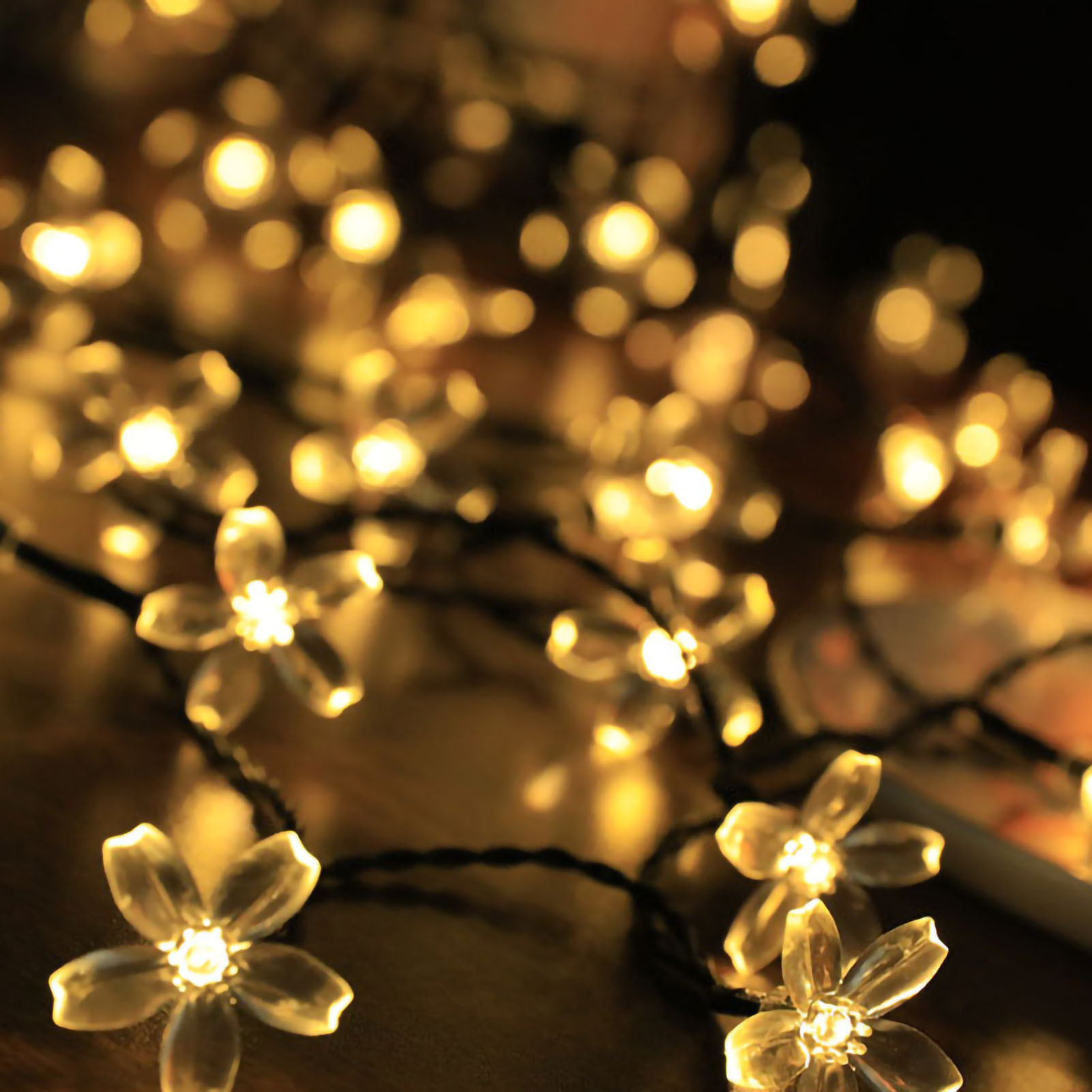 Solarbetriebene Led-lichterkette In Kirschblütenform, Wasserdichte Außendekoration Für Garten, Weihnachtsbaum, Batteriebetrieben, Warmweiß, 5 Meter, 20 Lichter, Zwei Modi.