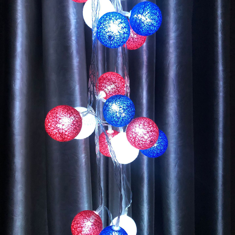 20-teiliges Led-lichterketten-set, Usa-4. Juli, Rote, Weiße Und Blaue Kugeln Für Den Garten, Reinweiß, 3 Meter, Inklusive Batterien