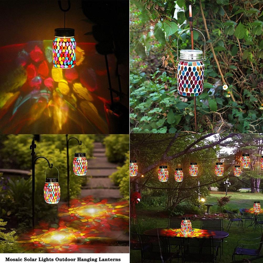 Viele Blaue Solar-mosaiklichter Aus Einmachgläsern, Wasserdichte Glas-hängeleuchten Für Den Außenbereich, Garten- Und Terrassendekoration, Led-nachtlicht-spotlights.