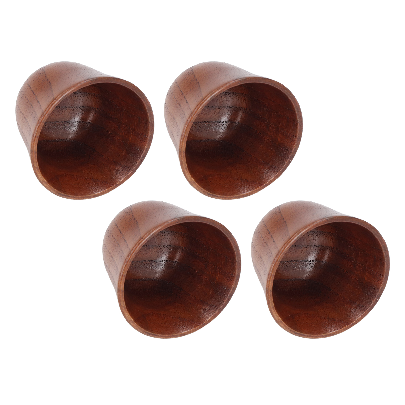 Set Aus 4 Kleinen Japanischen Jujube-holzbechern, Vintage-sakegläser Aus Holz Mit Rutschfestem Und Hitzebeständigem, Nach Innen Gewölbtem Rand.