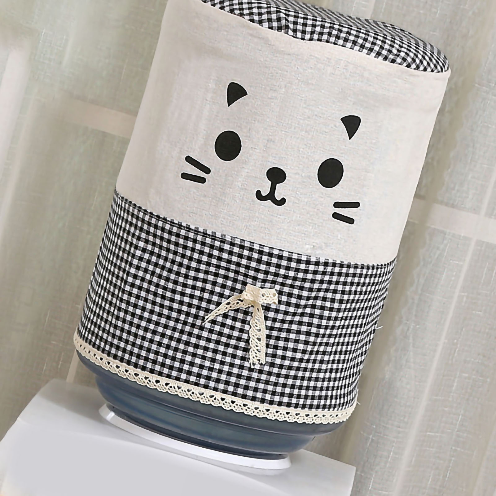 Stoffbezug Für Wasserspender Mit Cartoon-motiv, Weich Und Bequem, Staubdicht, Kariert Mit Katzenmotiv, Schwarz, Höhe 34 Cm X Durchmesser 28 Cm