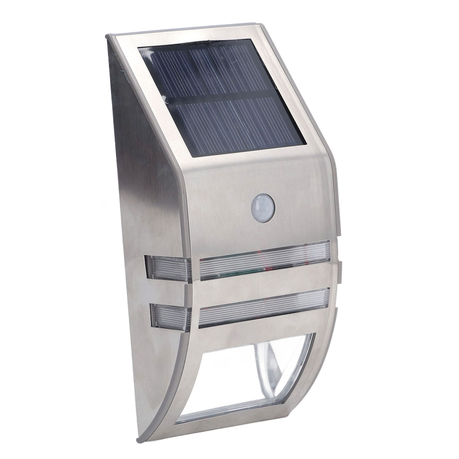 Solar-wandleuchte Aus Edelstahl Mit Pir-sensor, Ideal Für Treppenhäuser, Flure Und Durchgänge, Inklusive Integriertem Akku, Weißes Licht, Edelstahl-finish