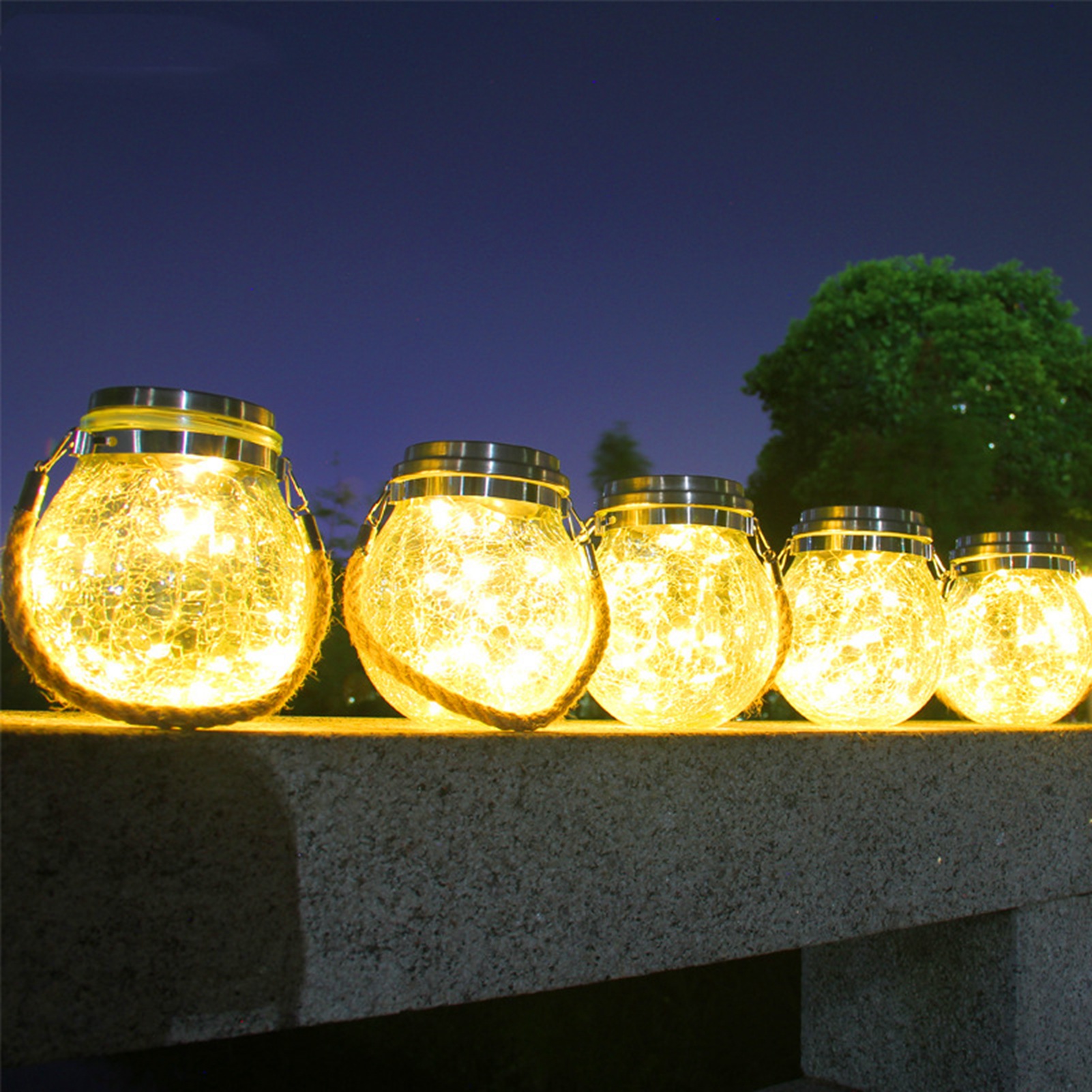 Solarleuchte Für Den Außenbereich Mit Knistereffekt, Hängende Flaschen-gartenlampe, Led-laterne Mit Glasrand, 30 Warmweiße Leds, Inklusive Batterie