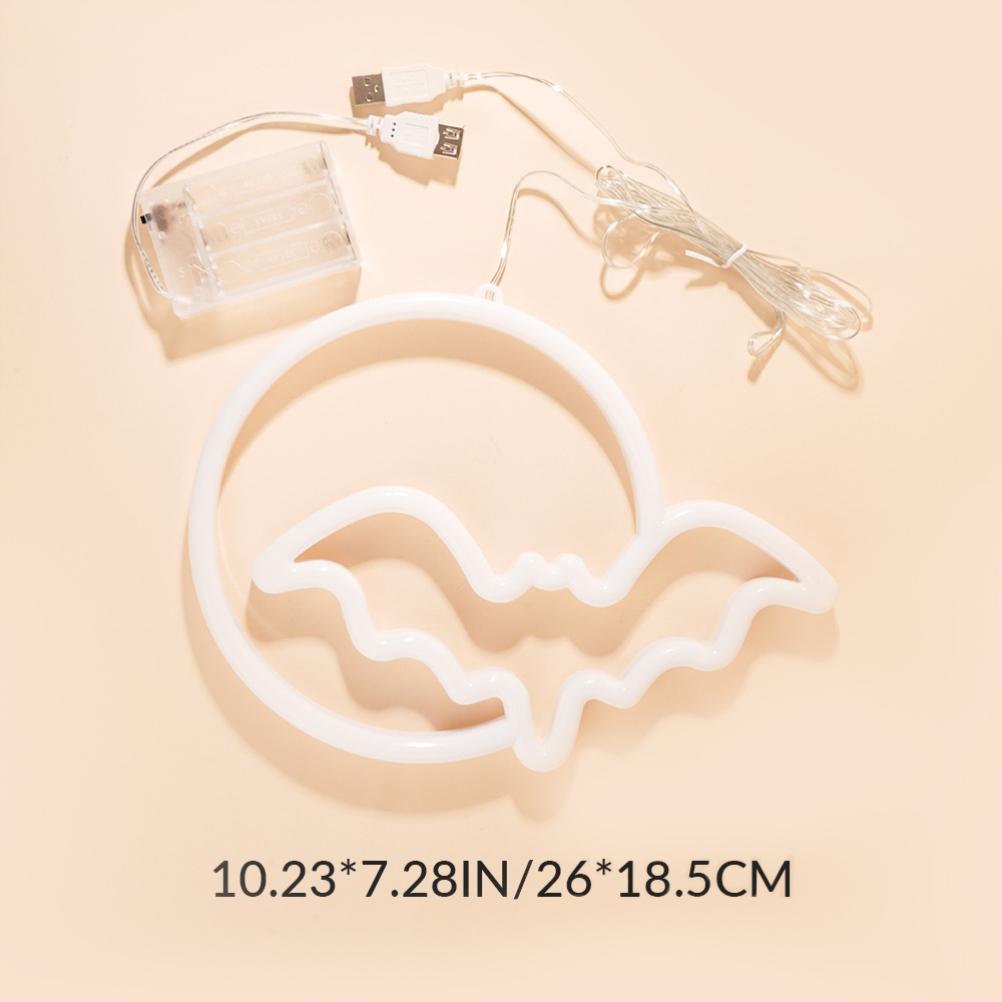 Halloween-neon-led-licht, Fledermaus Und Rosa Mond, Usb/batterien, Wanddekoration Für Partystimmung, Bar, Wohnzimmer, Einheitsgröße.