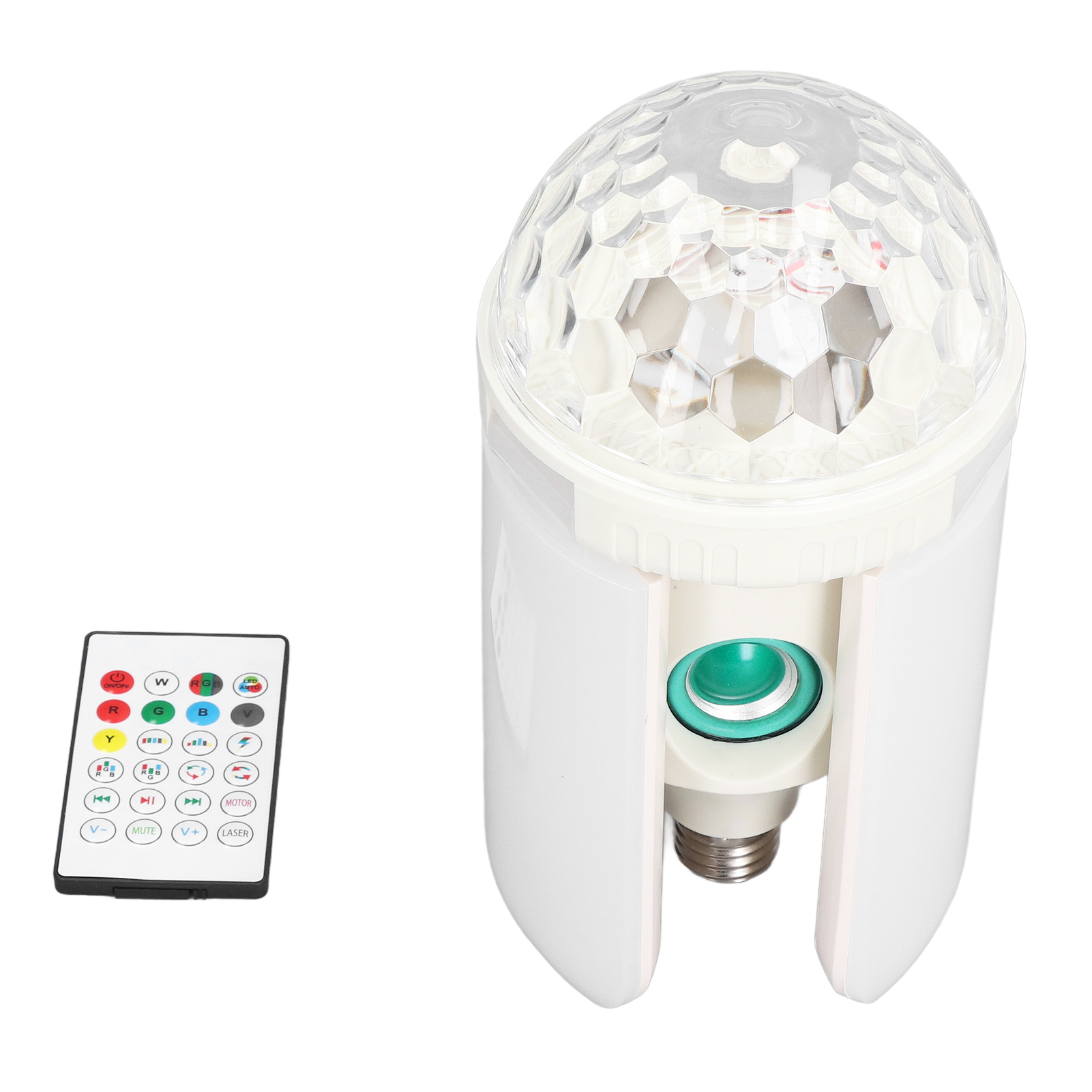 48w E27 Rgb Bluetooth Led-projektionslampe Mit Faltbarem Lautsprecher, Discokugel, Fernbedienung Mit Eingebautem Akku, 85-265v Farbiger Garagenleuchte, Lüfter Mit Lichtflügeln, Grünem Kristall Und Mot