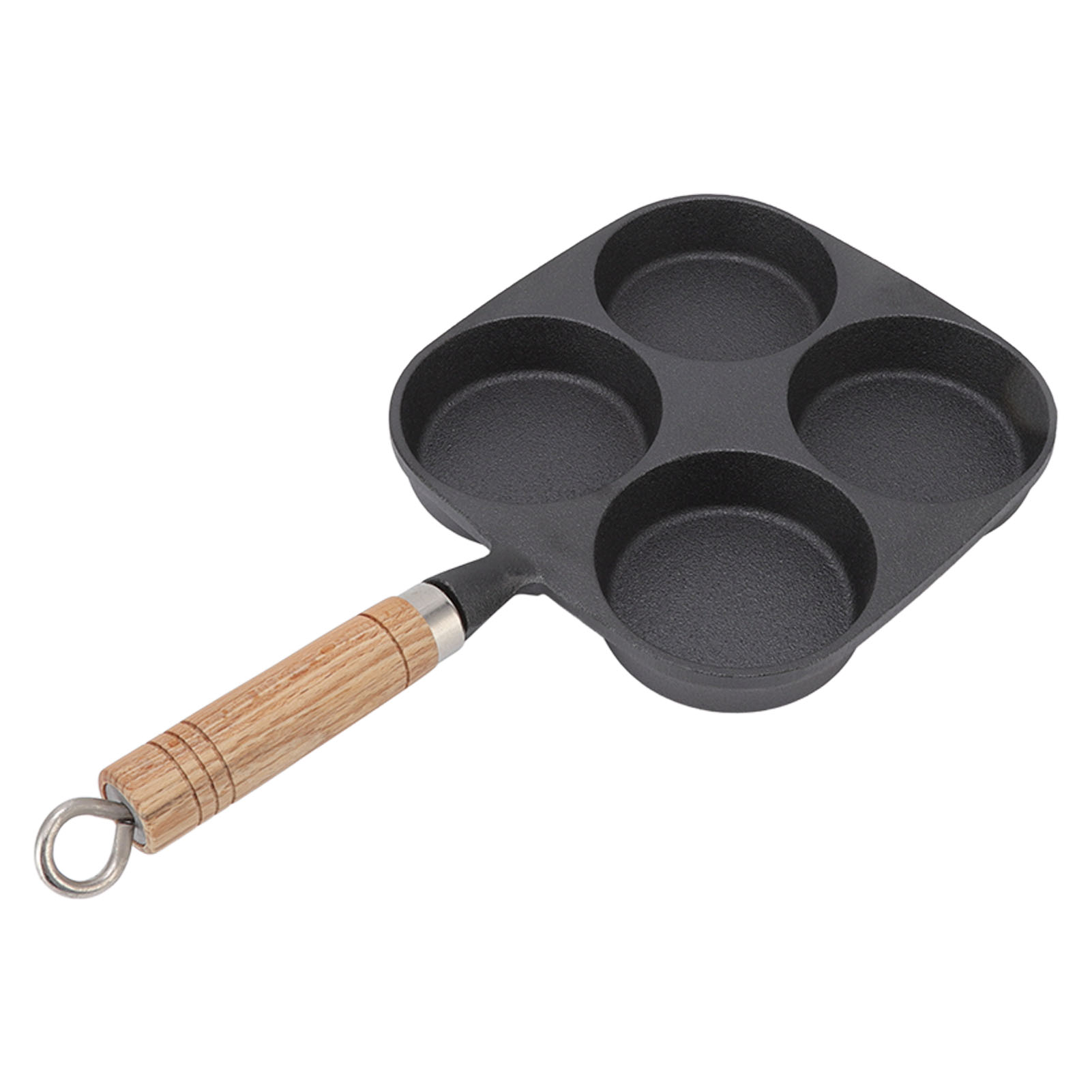 Eierpfanne Aus Gusseisen Für Camping Im Freien, 4 Mulden Mit Holzgriff, Unbeschichtet, Eierform Zum Grillen.