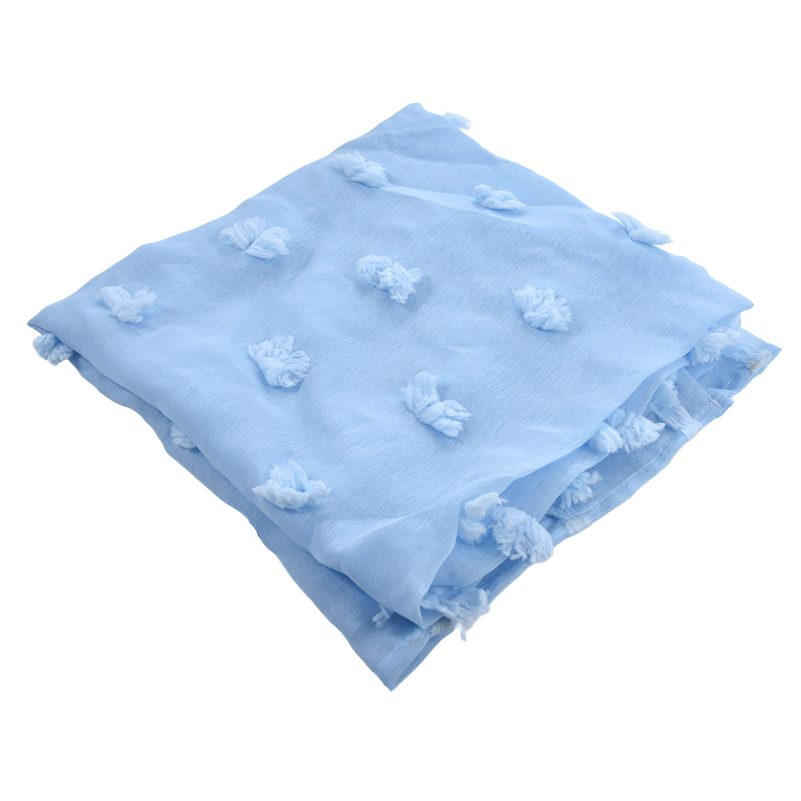 Blauer Pompon-voile-vorhang Für Wohnzimmer, Schlafzimmer, Balkon, Raumteiler, 1 X 1,3 M, Fertig Zum Aufhängen, Schlichter Nordischer Stil, Stange Inklusive.