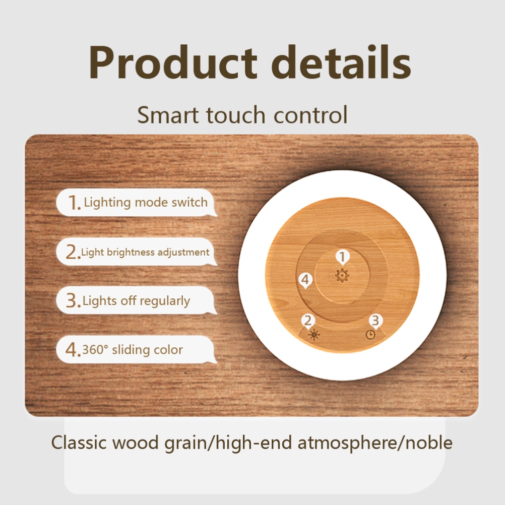 Wiederaufladbare Rgb-touch-lampe Mit Usb-anschluss Und Dimmfunktion, Nachtlicht Aus Holz Für Wohnzimmer, Schlafzimmer, Büro Und Außenbereich