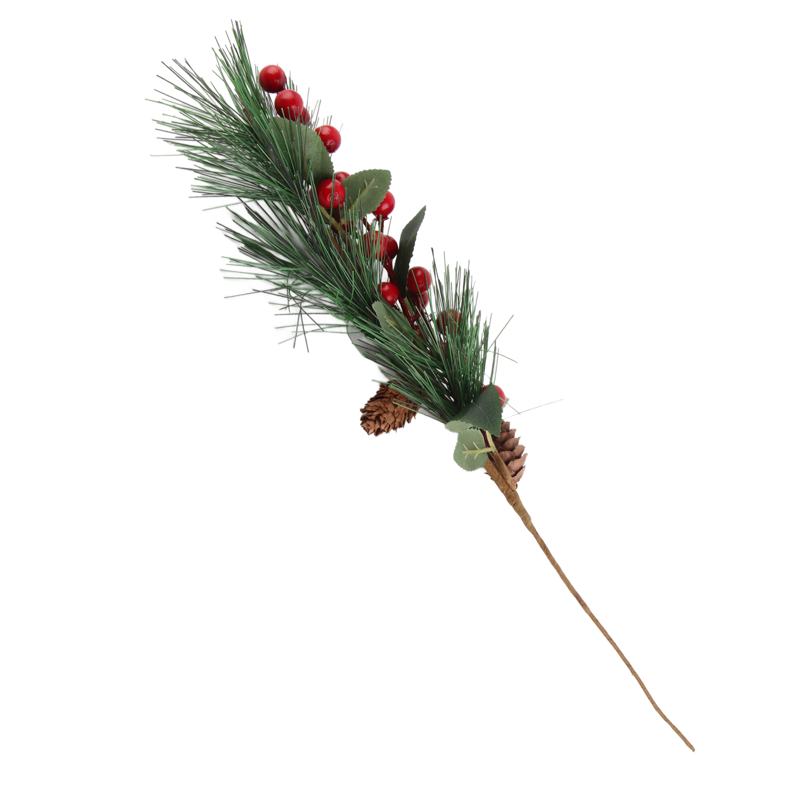Künstlicher Kiefernzweig 40 Cm, Norwegisches Waldmodell A Mit Blättern, Weihnachtszweige Mit Tannenzapfen Und Roten Beeren, Grüne Blumendekoration Für Weihnachtsgestecke Und -dekorationen