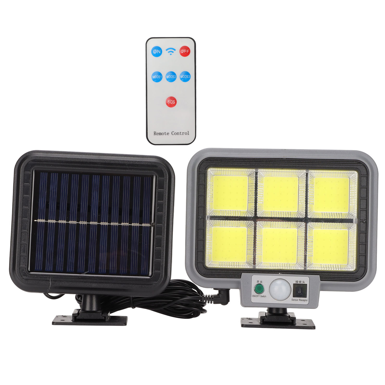 Fernbedienbare Cob-solarleuchte Mit Bewegungsmelder, Wasserdichte Gartenwandleuchte, Außenhofbeleuchtung (integrierter Akku Enthalten, Fernbedienung Mit Batterie Enthalten, Modell Ty10205, 6 Quadrate