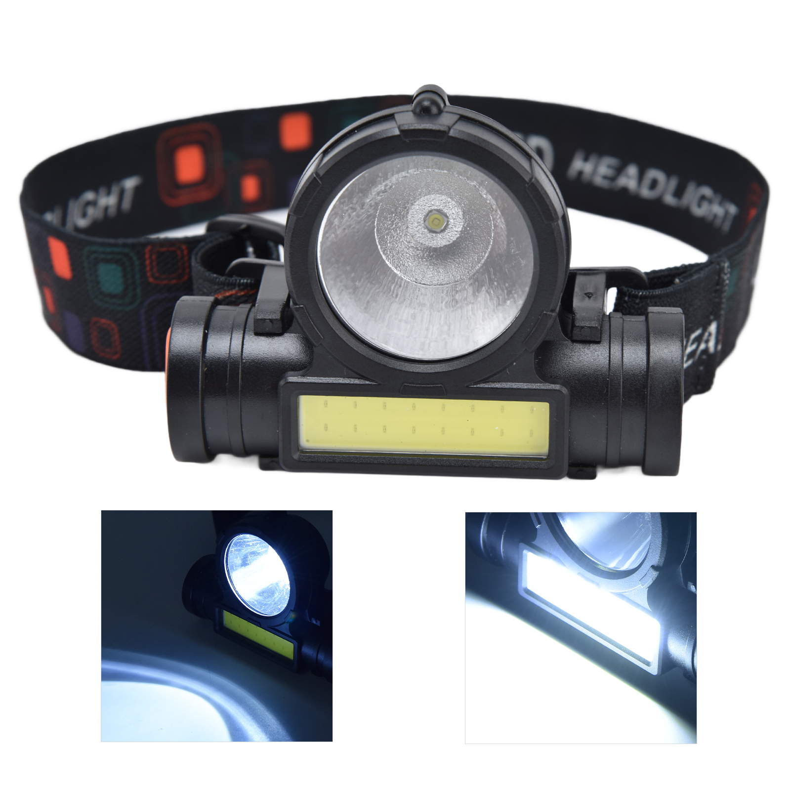 Wiederaufladbare Led+cob-stirnlampe Mit Usb-anschluss, Leistungsstarker Mini-scheinwerfer Mit Großem Reflektor, Wasserdicht Für Jagd, Angeln Und Arbeiten Im Freien (eingebauter Akku)