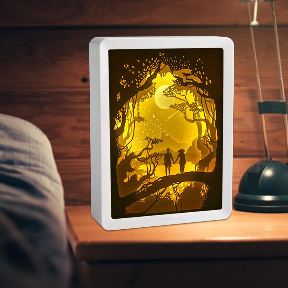 Diy 3d Led-papierlampe, Kreatives Schatten-nachtlicht, Dekorative Papierkunst (mondliebhaber)